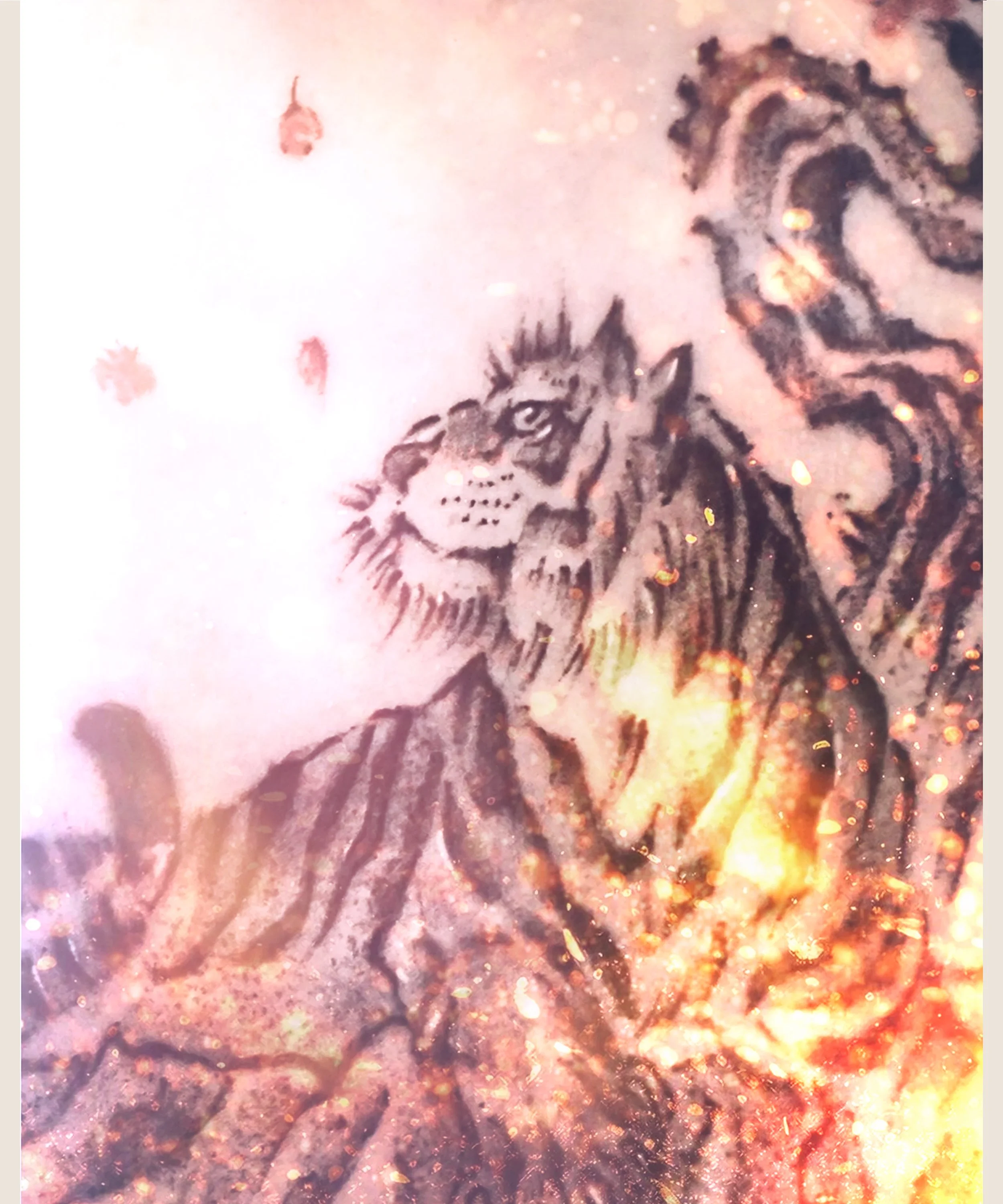 Asian tiger tattoo with plum blossom art designed by Bored ink club, located in Los Angeles