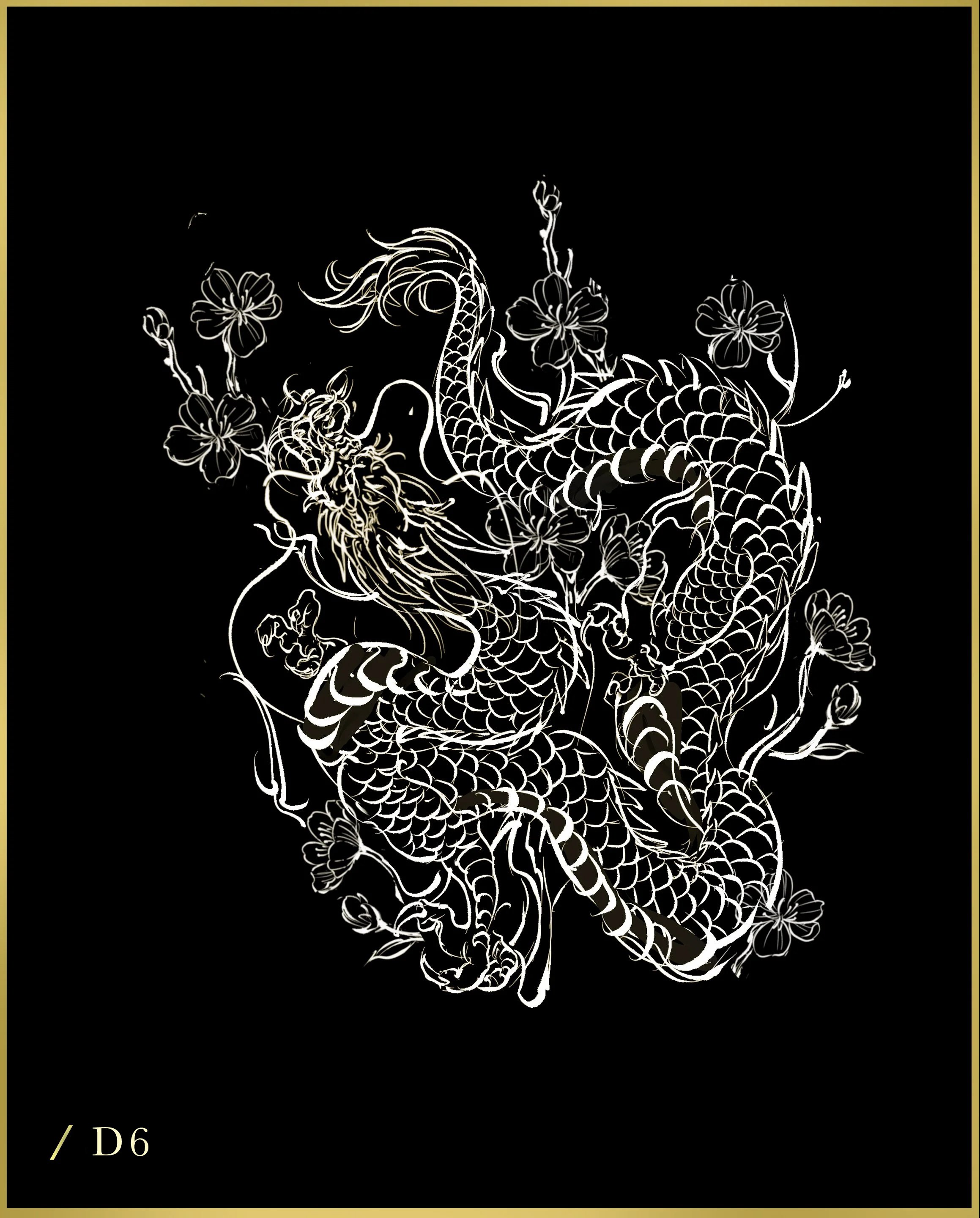 Fineline Asian  style dragon tattoo with peonies flowers crafted and designed by bored ink club los angeles