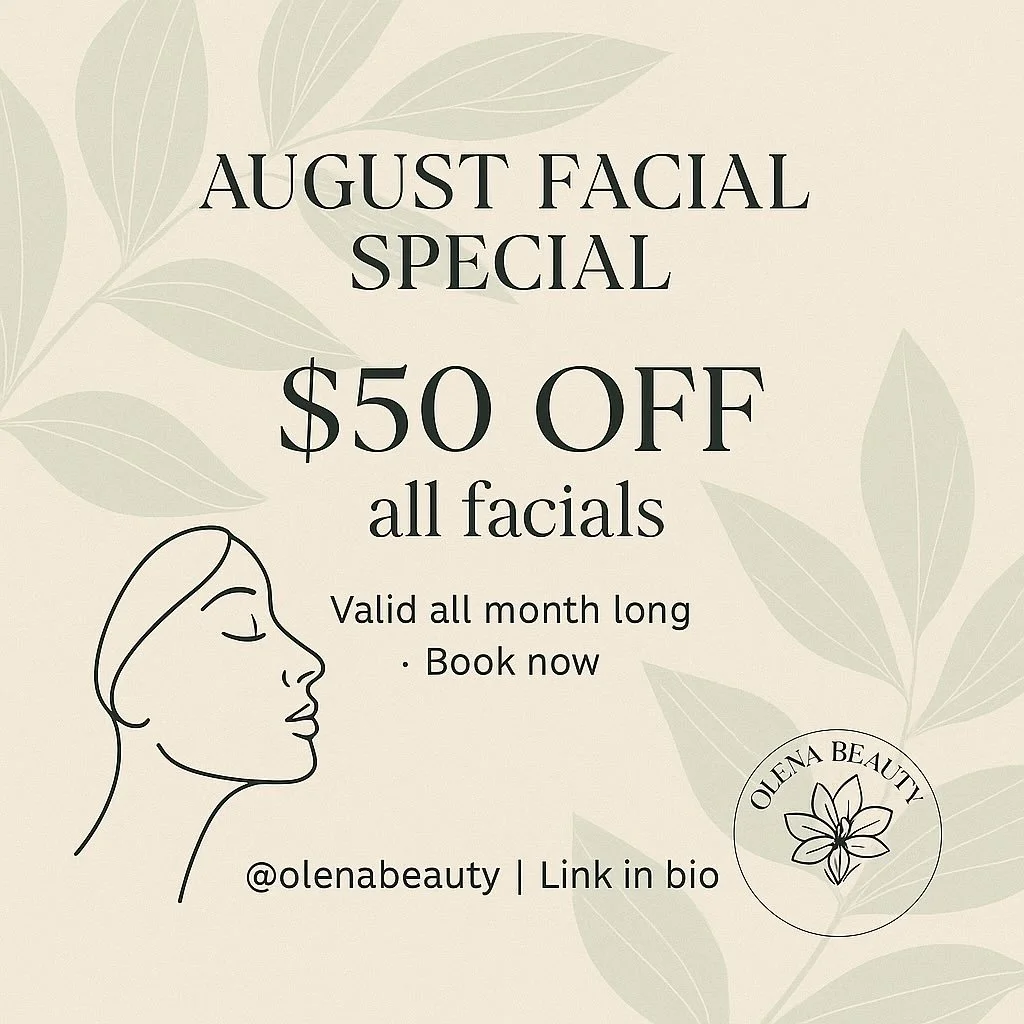 🌞 End-of-Summer Glow-Up 🌿
Summer&rsquo;s almost over&mdash;but your glow doesn&rsquo;t have to be!

I&rsquo;m offering $50 OFF all facials this August to help you refresh, reset, and treat your skin after all that sun ☀️

Link in bio to book