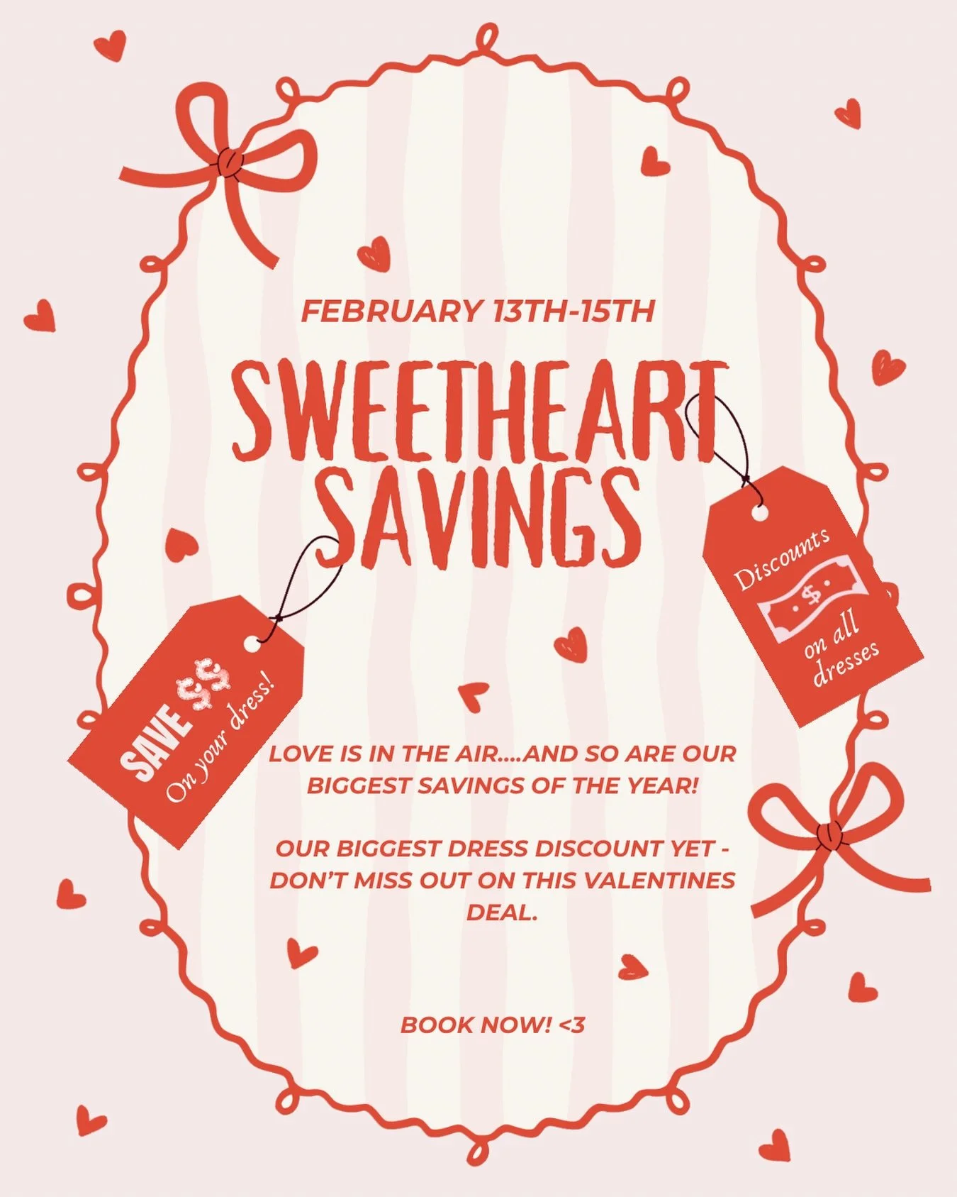 Love is in the air&hellip; and so are our biggest savings of the year 💘✨ Join us February 13&ndash;15 for our Sweetheart Savings Valentine&rsquo;s Sale and enjoy our biggest dress discount yet on all gowns 💋&thinsp;
&thinsp;
Say yes to your dream d