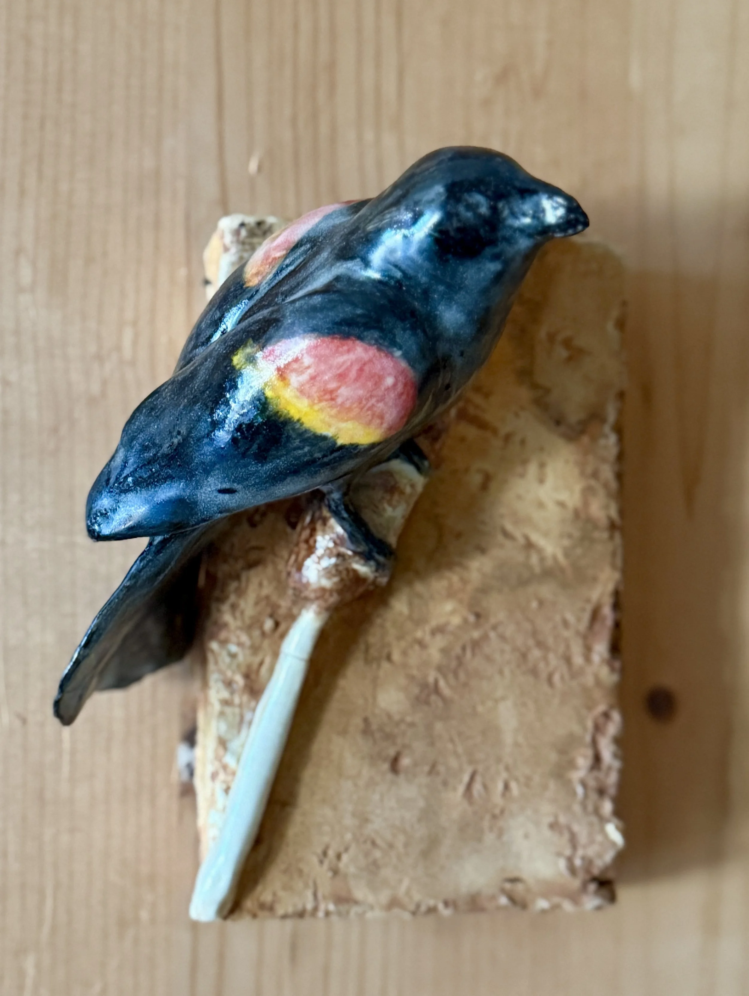 Red-winged Blackbird with Cattail on wall plaque
