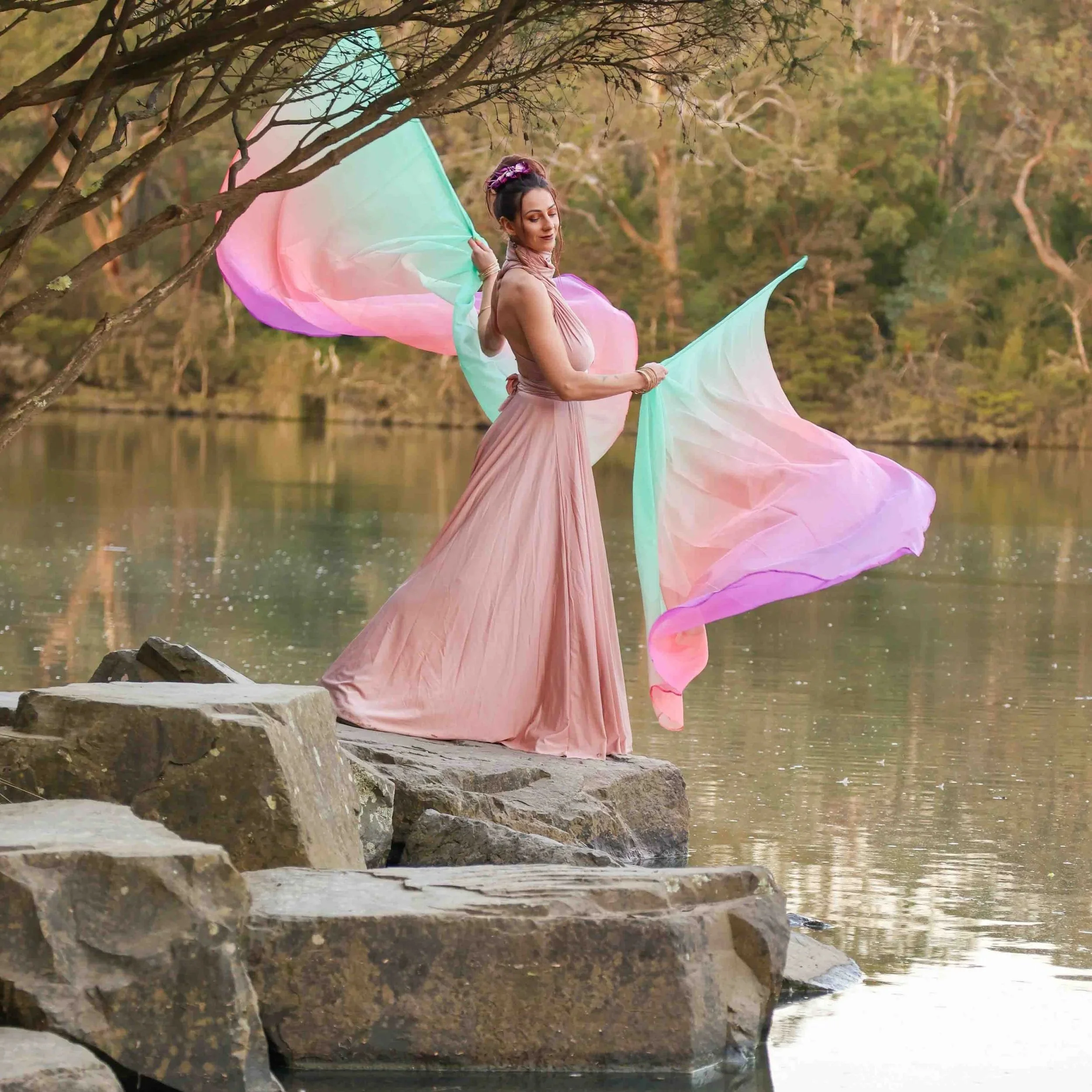 Coral Charm Chiffon Flag Veil Wings (Vegan)