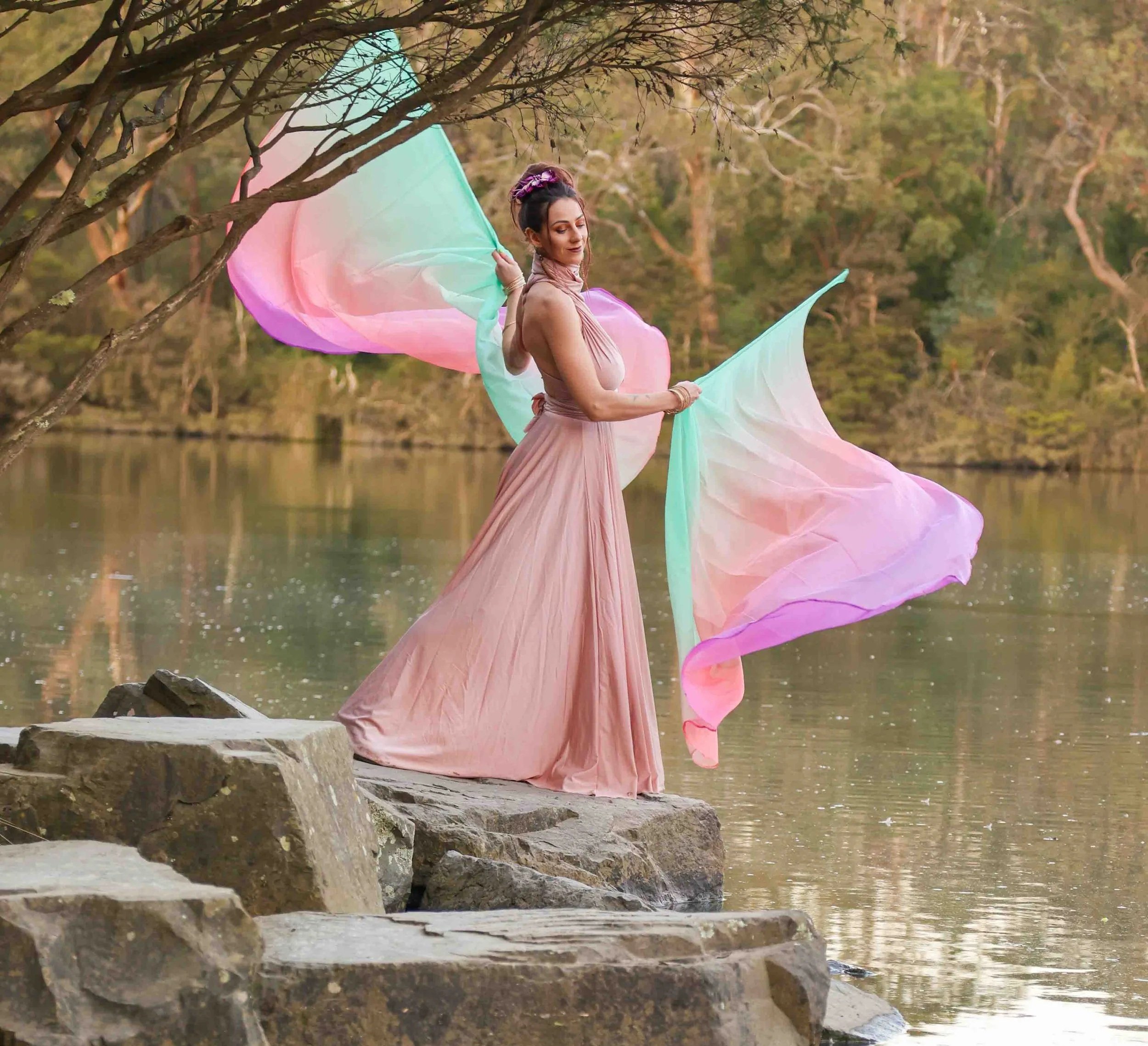 Coral Charm Chiffon Flag Veil Wings (Vegan)