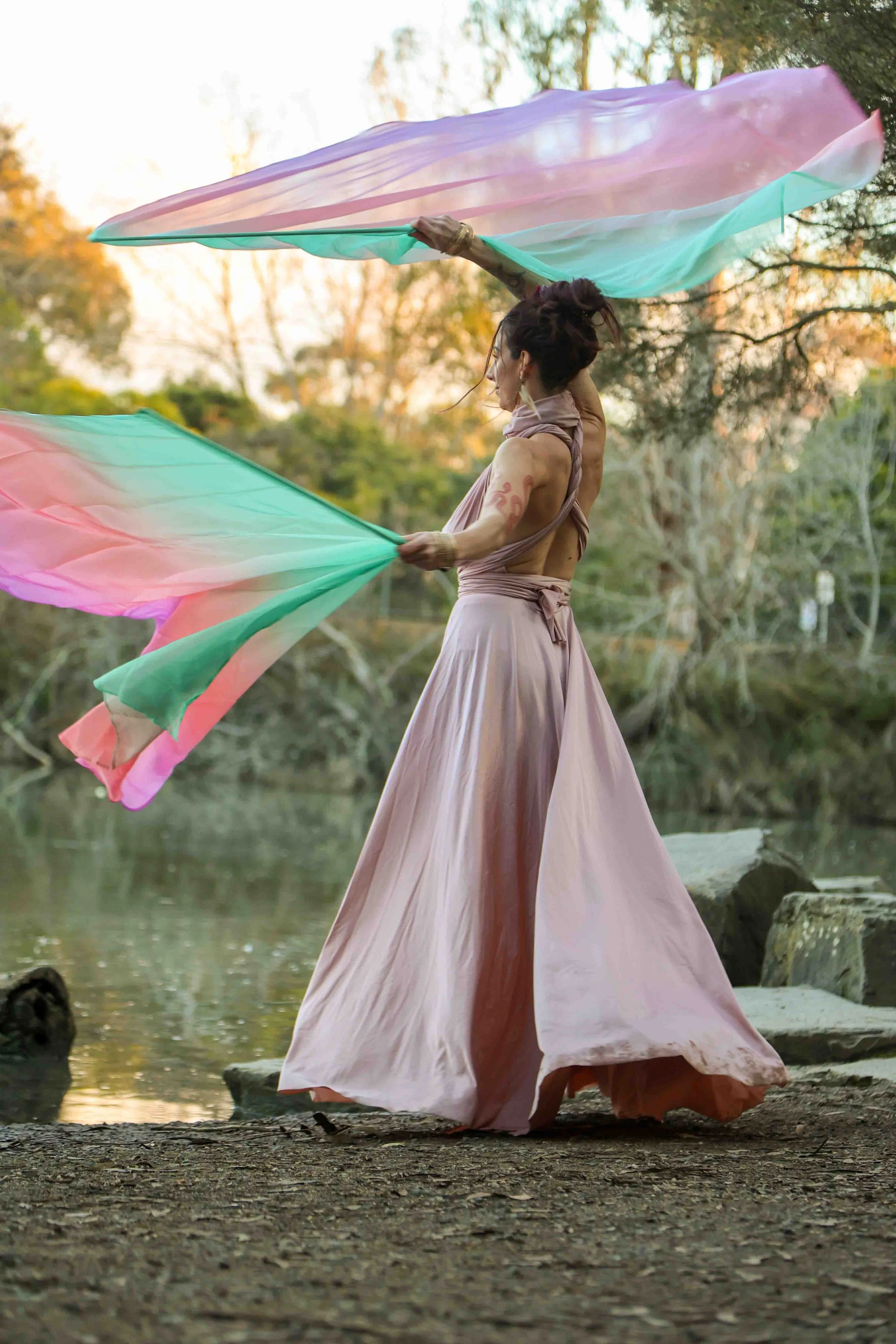 Coral Charm Chiffon Flag Veil Wings (Vegan)