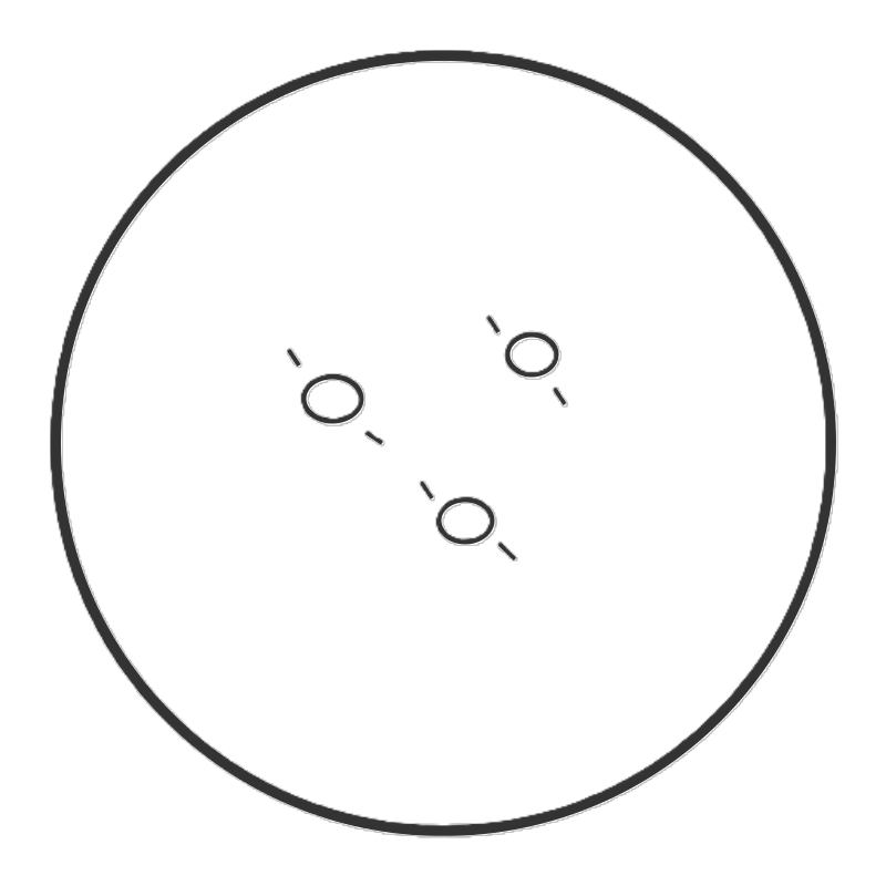 Diagram of a curling stone, showing the circular base, the side view, and the concentric circles representing the surface details.