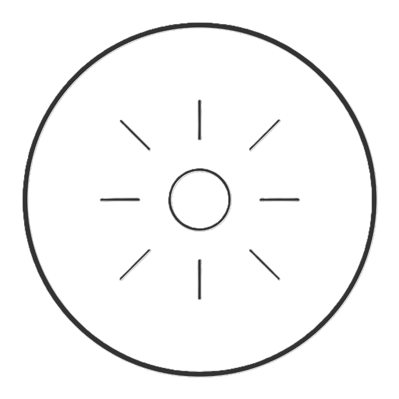 Black and white line drawing of a circular object with a small hole in the center and radial lines extending outward from the hole.