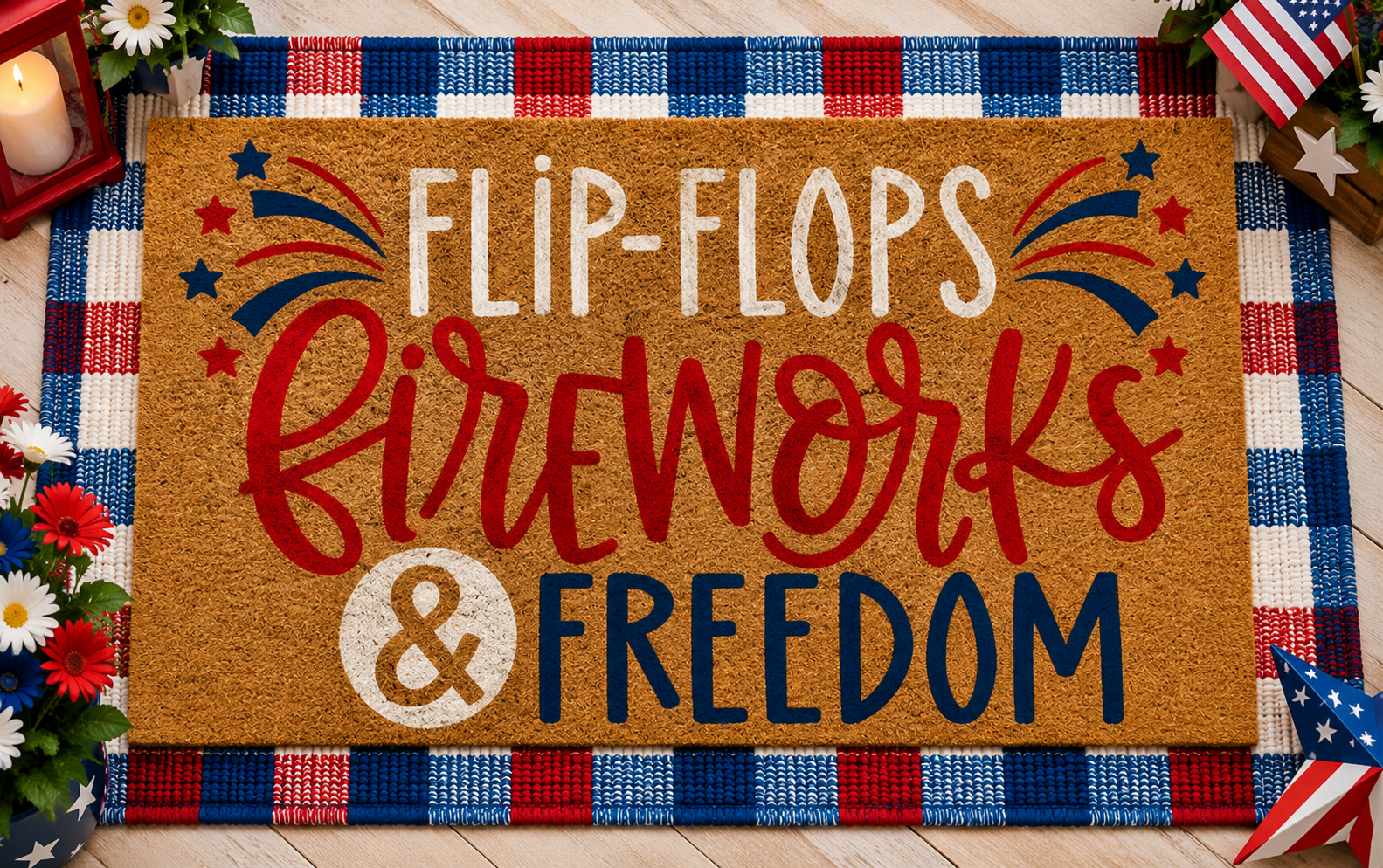 flip flops fireworks and freedom doormat