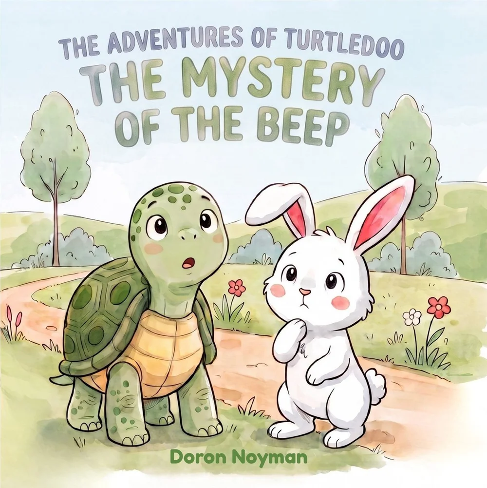The Adventures of Turtledoo: The Mystery of the Beep, picture book cover with Turtledoo the turtle and Bunnyboo the bunny