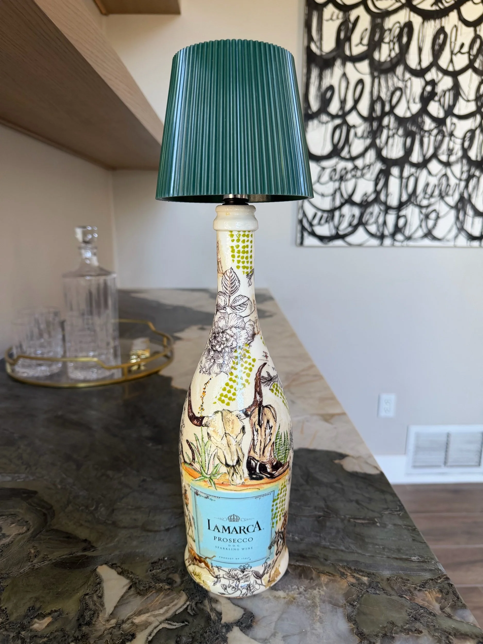 Western Toile Prosecco Bottle Lamp