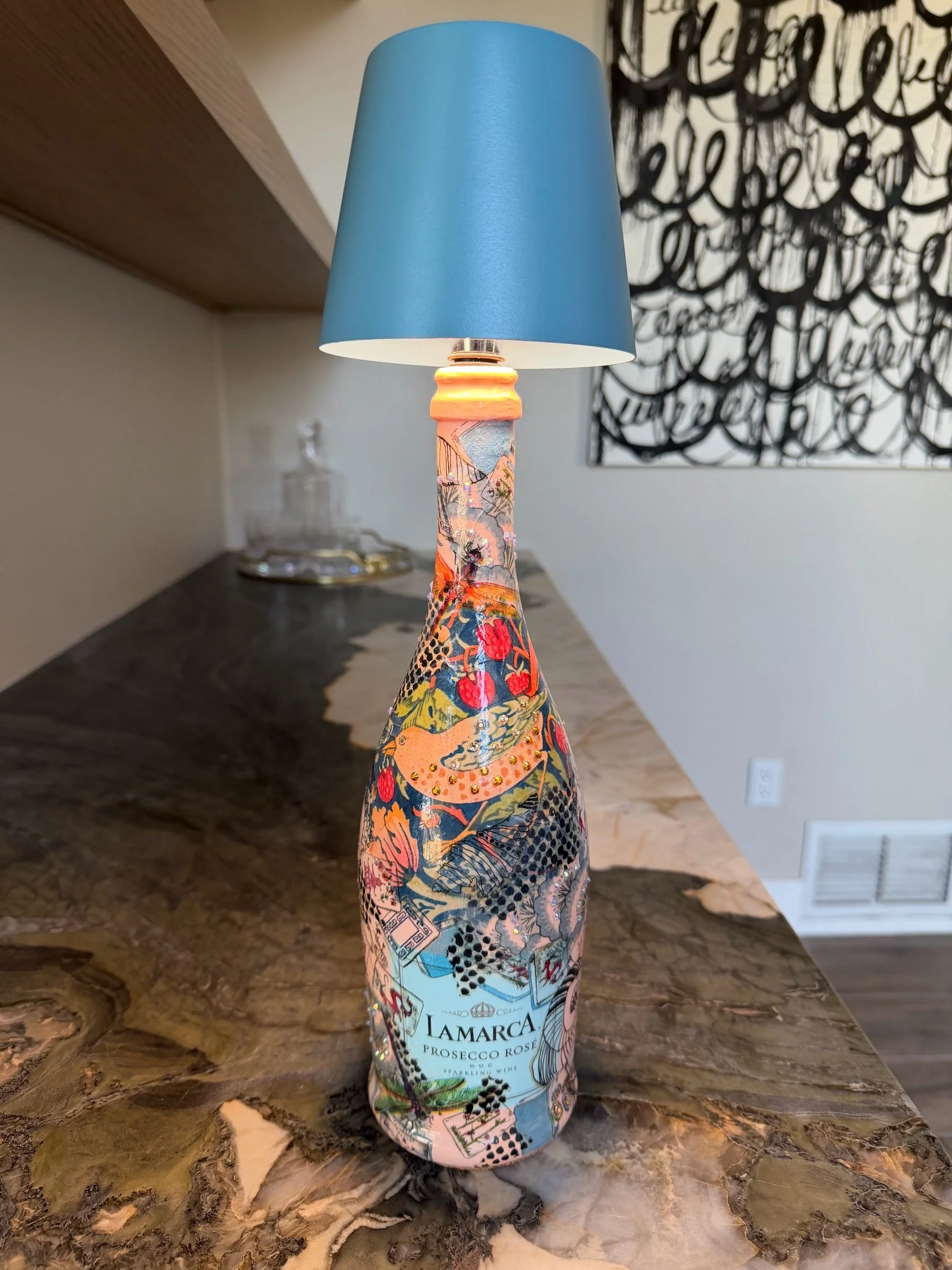 The Lucky Bird Salon Jeweled Prosecco Bottle Lamp