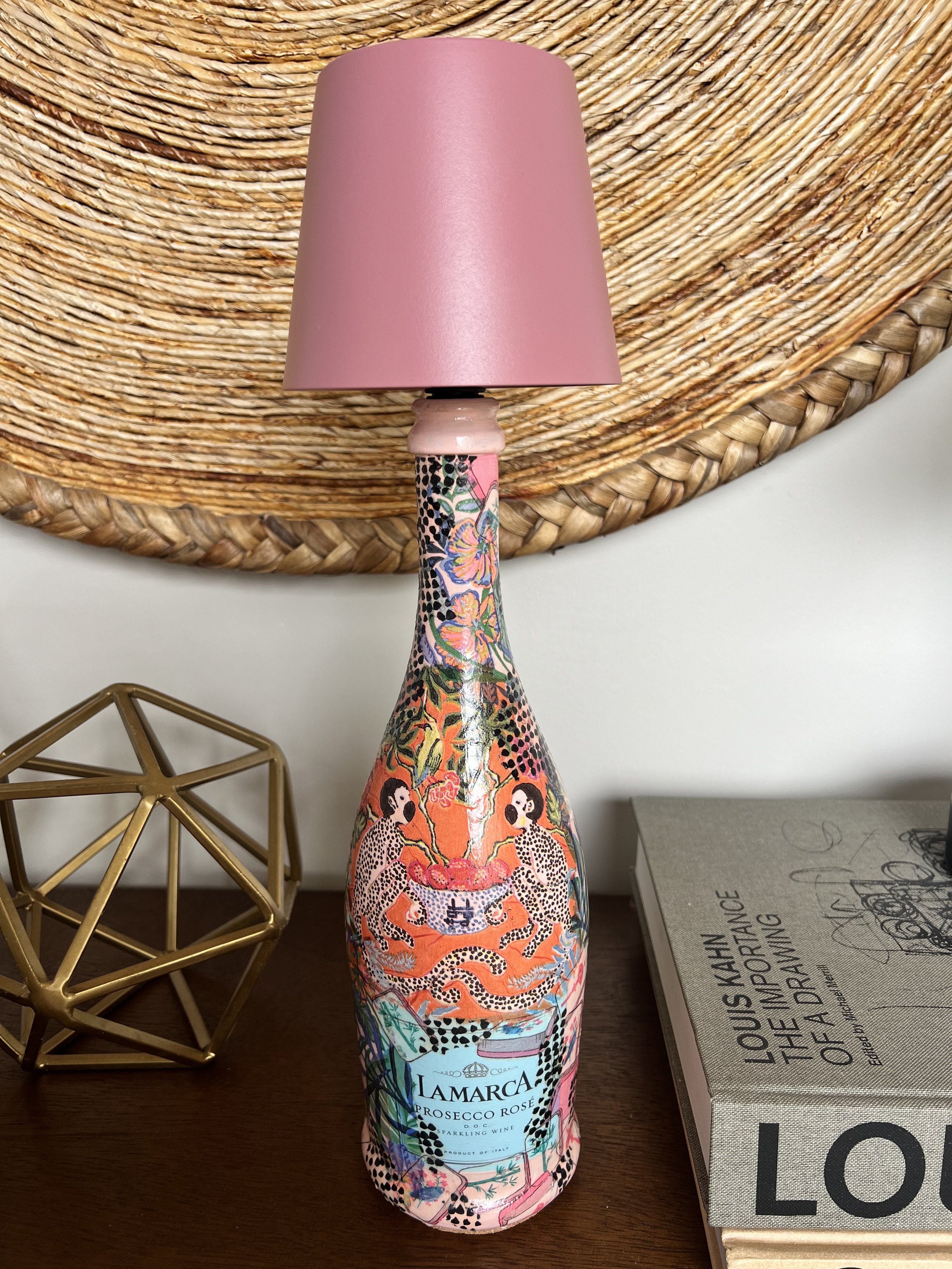 La Marca LED Bottle Lamp | Handcrafted Champagne Bottle Table Lamp | One-of-a-Kind Home Décor | Pink Jubilee