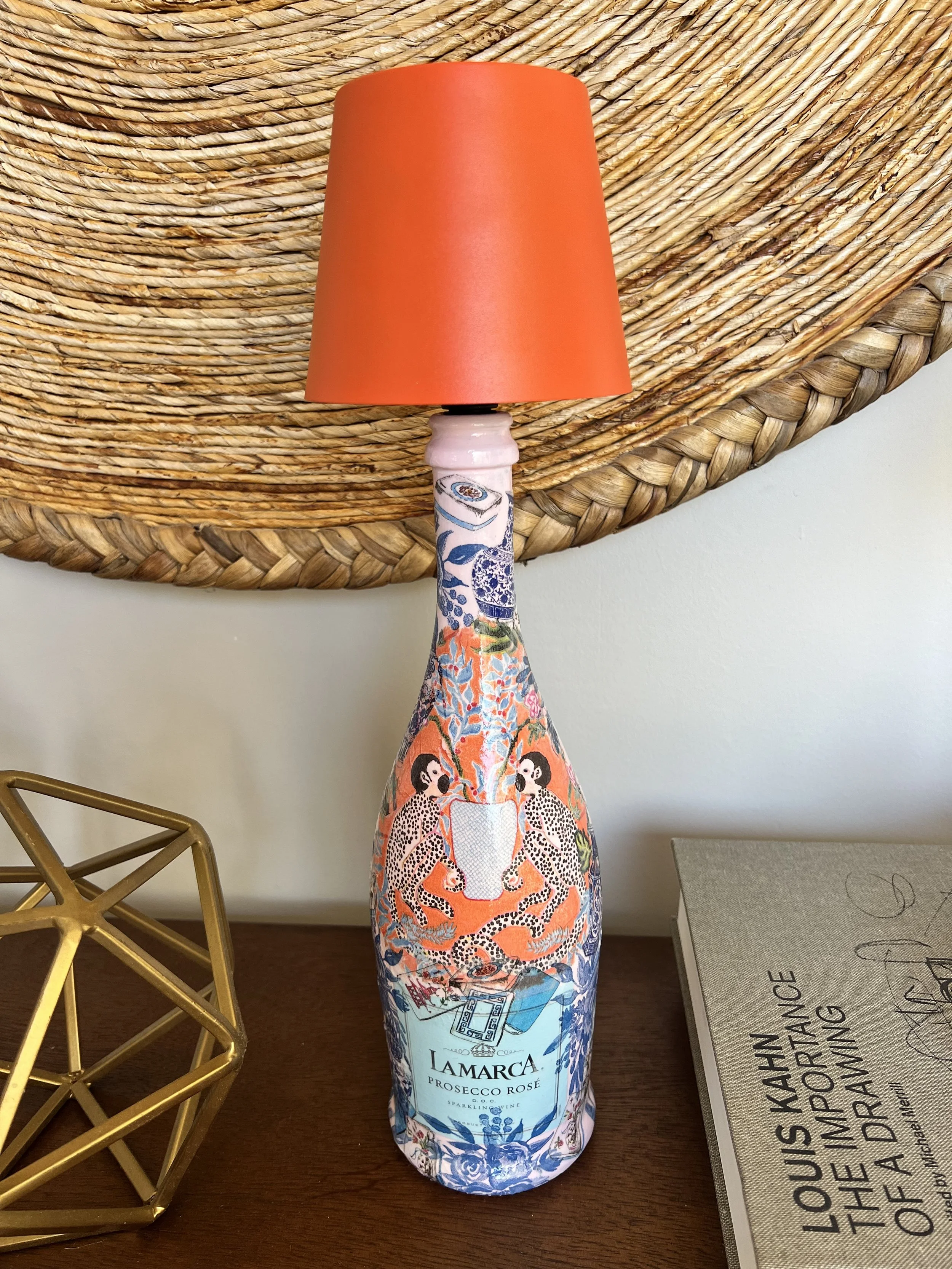 La Marca LED Bottle Lamp | Handcrafted Champagne Bottle Table Lamp | One-of-a-Kind Home Décor | Orange Jubilee