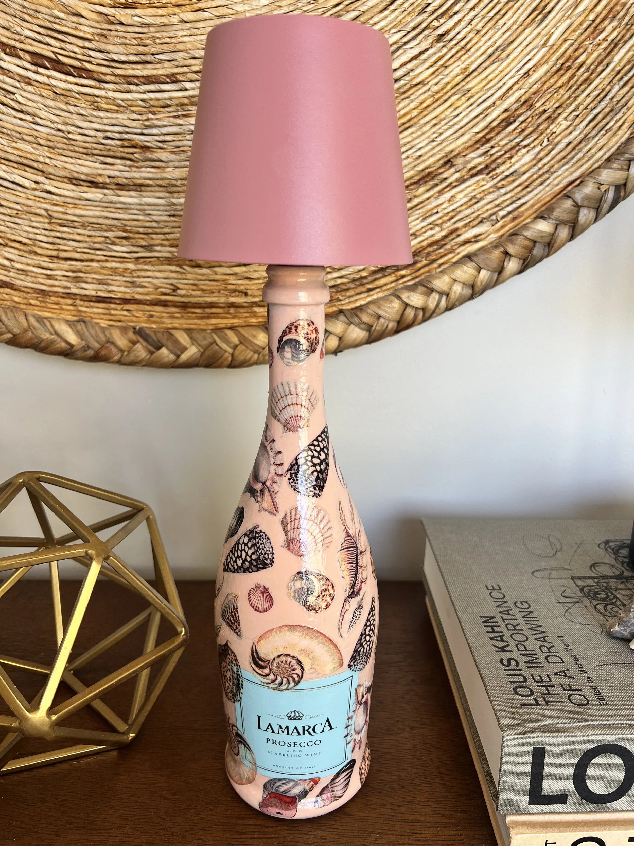 La Marca LED Bottle Lamp | Handcrafted Champagne Bottle Table Lamp | One-of-a-Kind Home Décor | Sea Shells