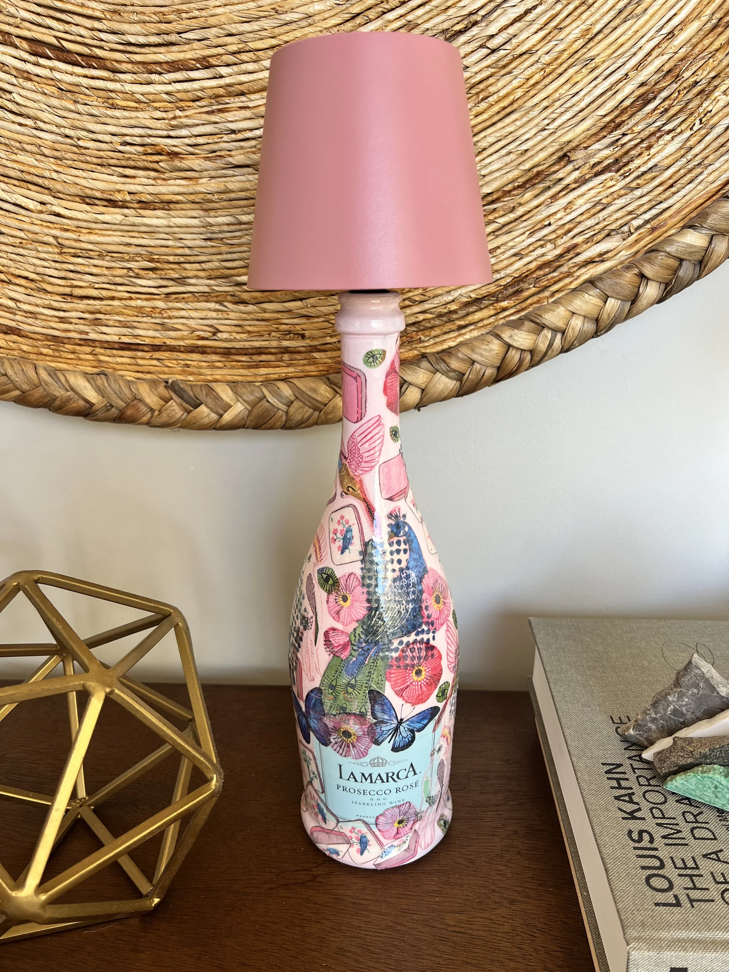 La Marca LED Bottle Lamp | Handcrafted Champagne Bottle Table Lamp | One-of-a-Kind Home Décor | Peacock Garden