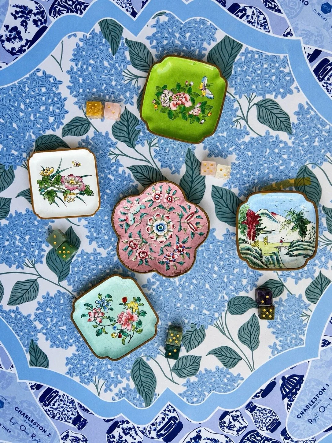 Vintage Enamel Dice Dish Set
