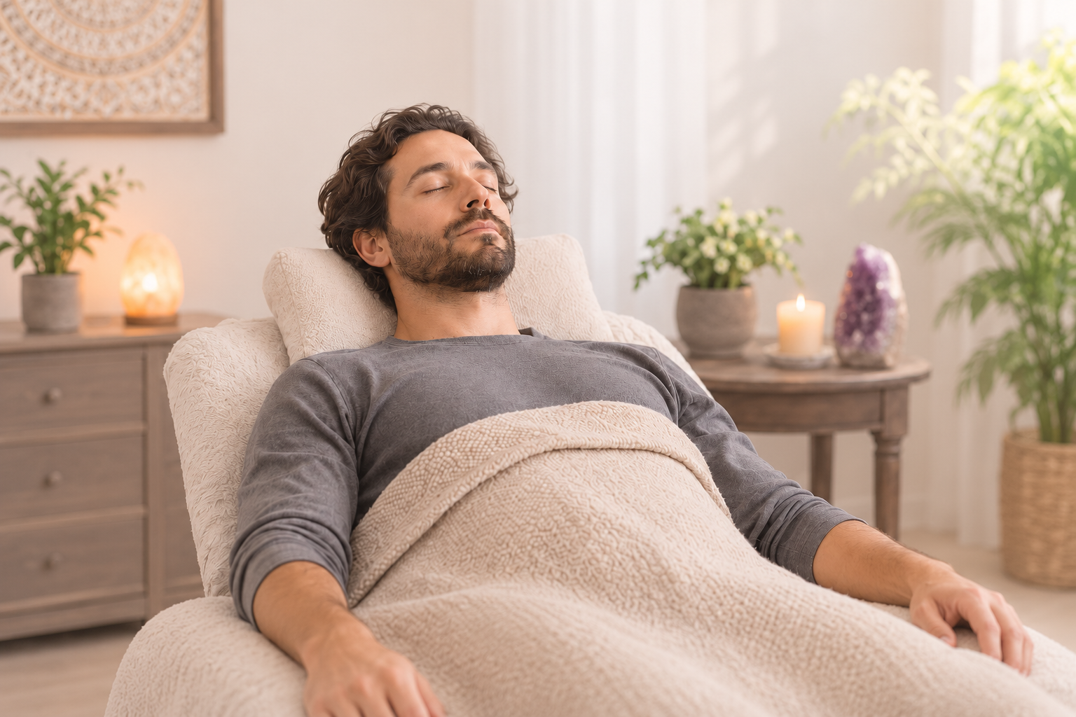 Person experiencing a Remote Energy Wellness Assessment Session San Diego