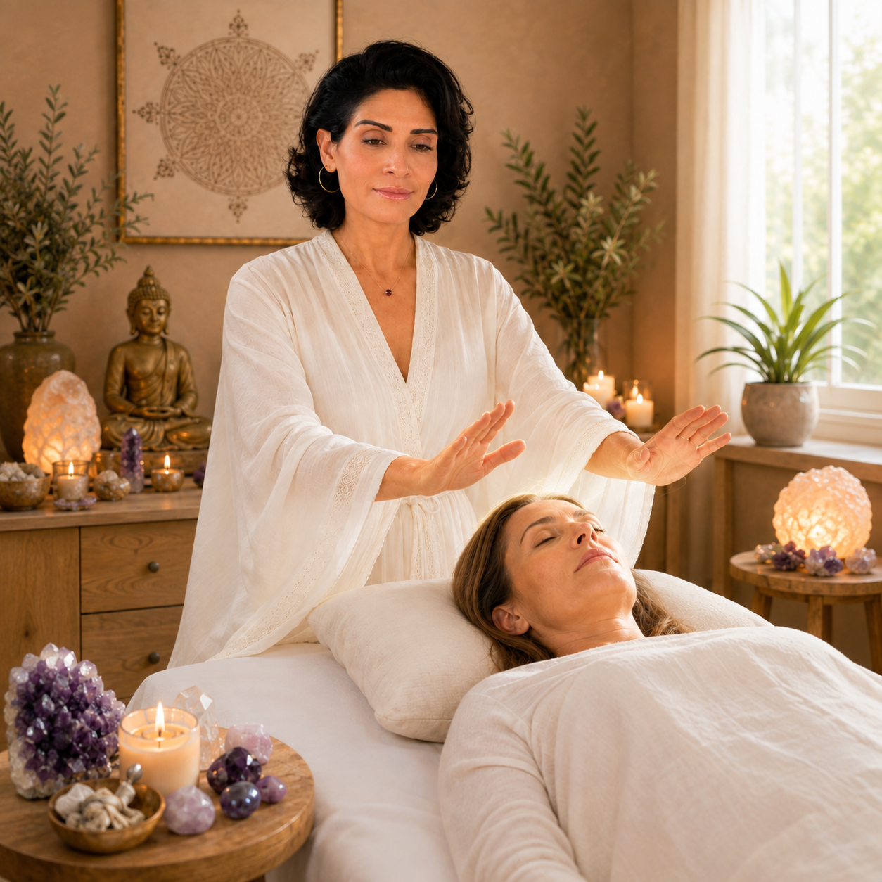 Maria performing a Reiki Session on a client at Malena Energetics in San Diego