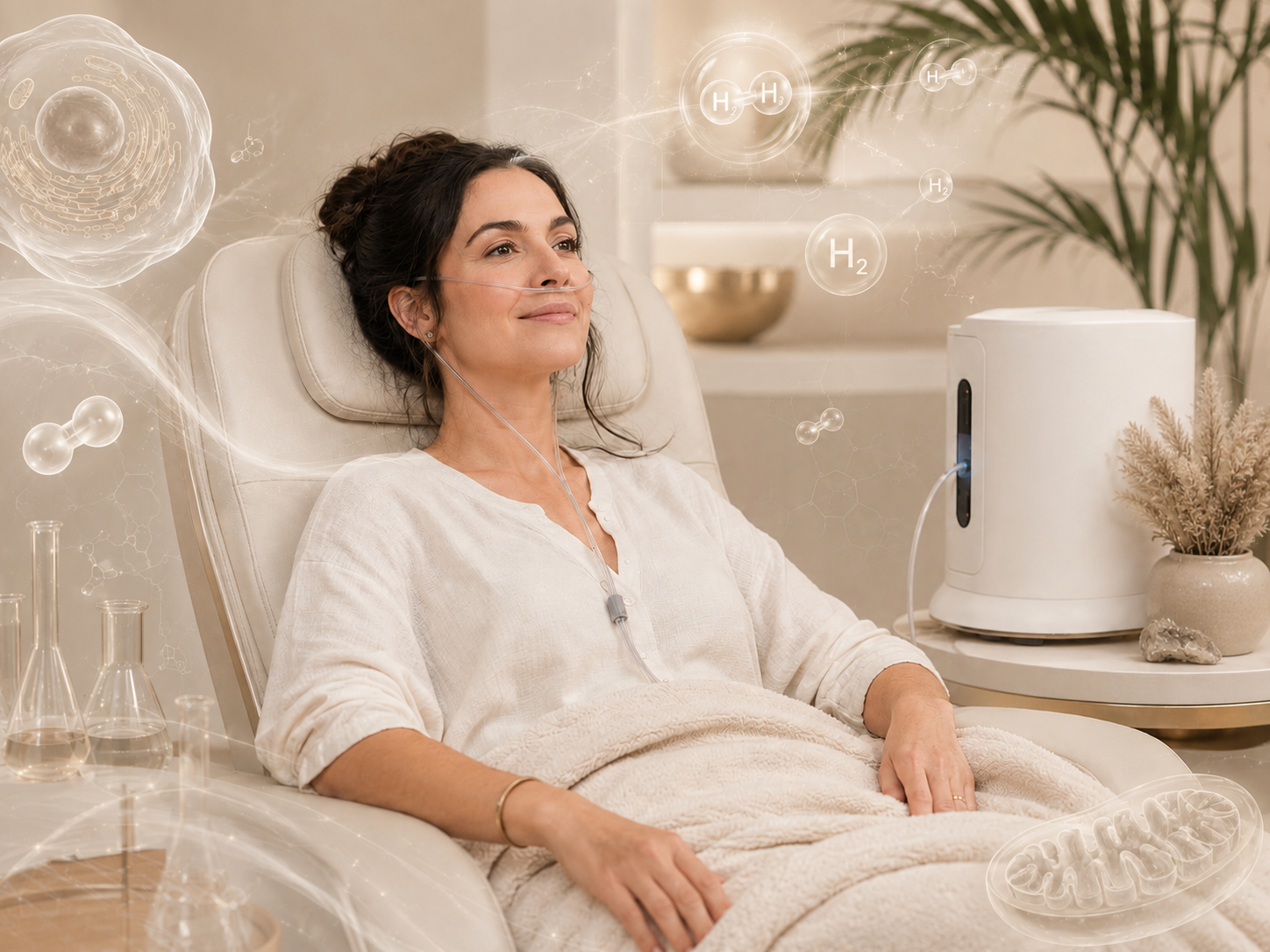 Woman having molecular hydrogen service at Malena Energetics in San Diego
