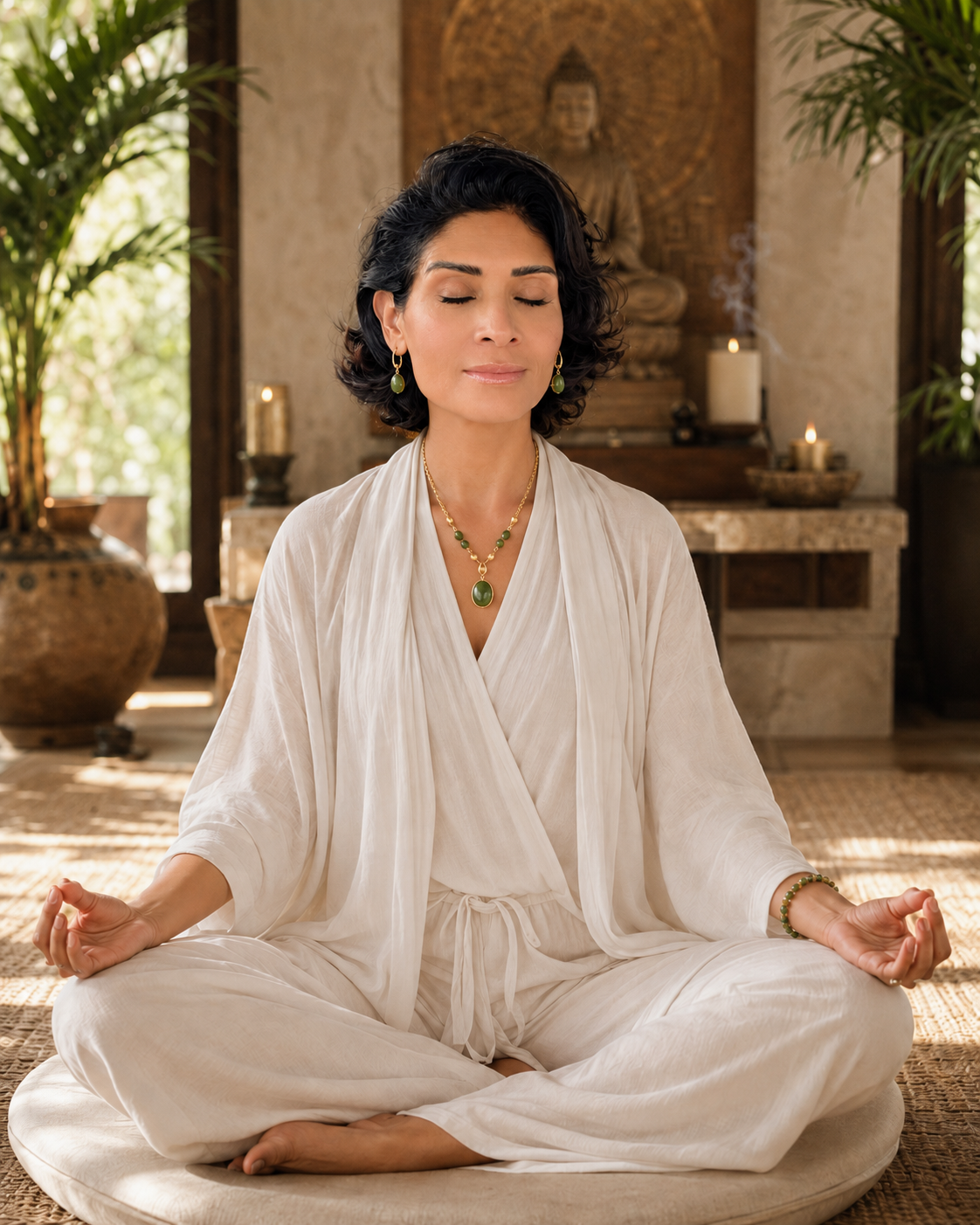 Woman Meditating in a Warm Zen Sanctuary