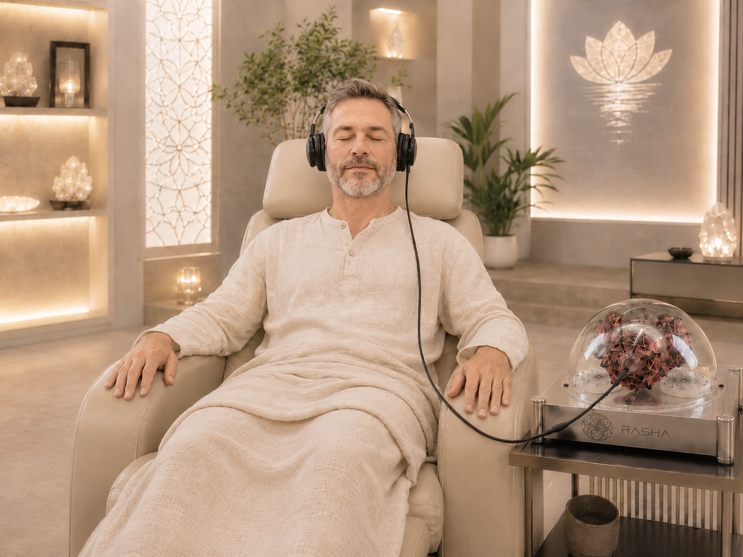 Man having the Rasha experience at Malena Energetics in San Diego