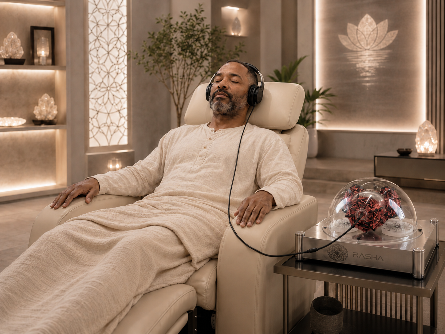 African American man having a Rasha upgrade at Malena Energetics in San Diego