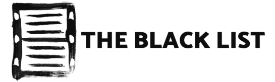 The Black List Screenwriting platform logo with a black background and a stylized black scroll on the left.