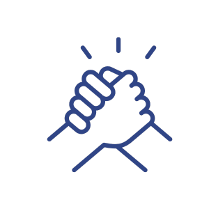 Illustration of two hands clasped in a handshake, with radiating lines above, symbolizing unity or teamwork.