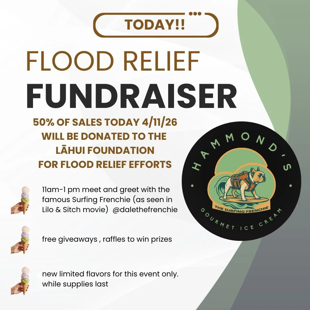Ice cream for a cause!  We&rsquo;re open at 11 am today for a surf dog meet and greet, rolling out out some exclusive flavors , and giving away some raffle prizes. 

Let&rsquo;s have some fun while raising some funds to help out our community! When o