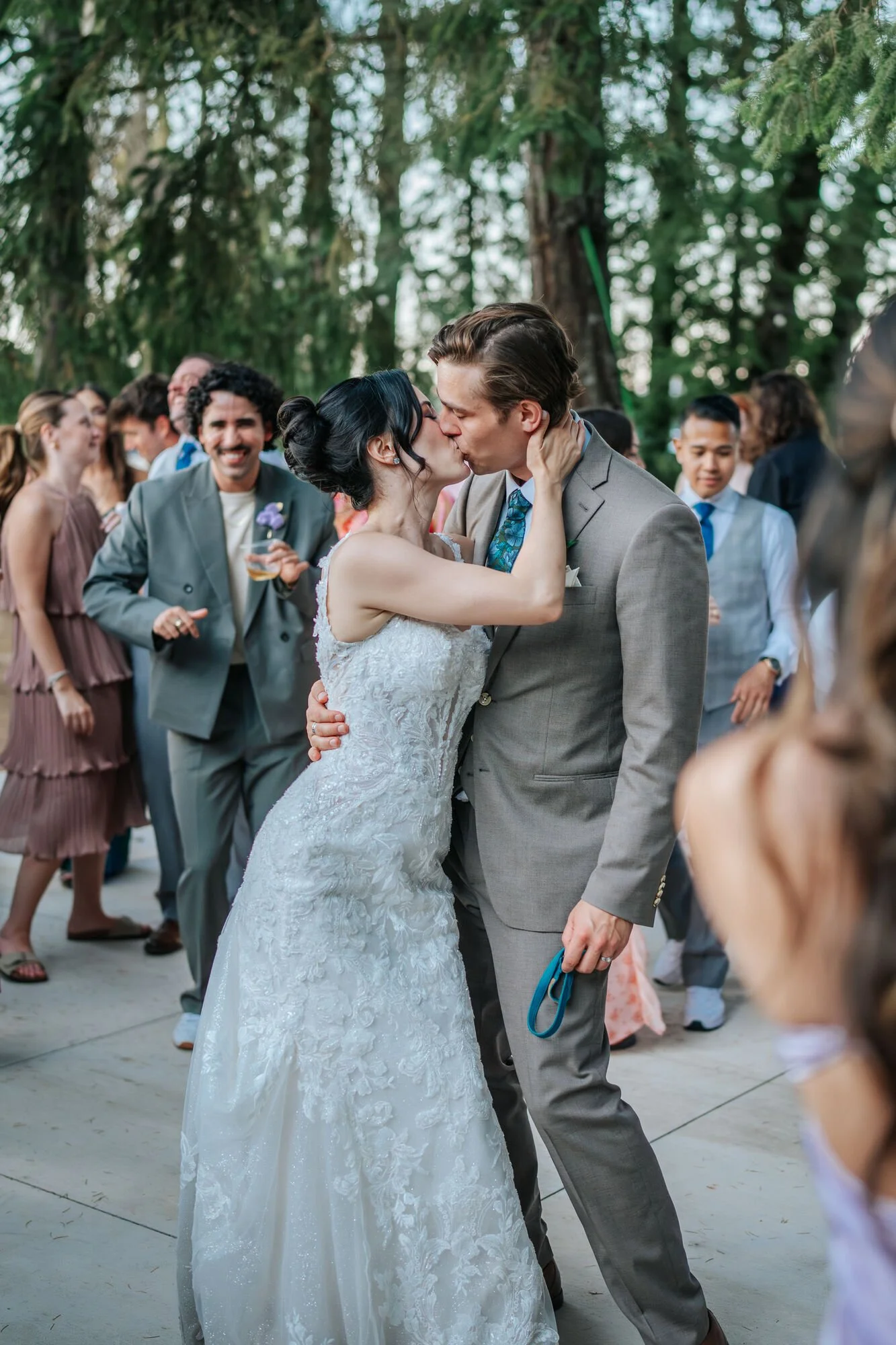 Elegant bridal portrait featuring a stunning lace wedding dress in Humboldt County. Bride getting ready for her special day captured by Tex Kelly, Northern California wedding photographer.