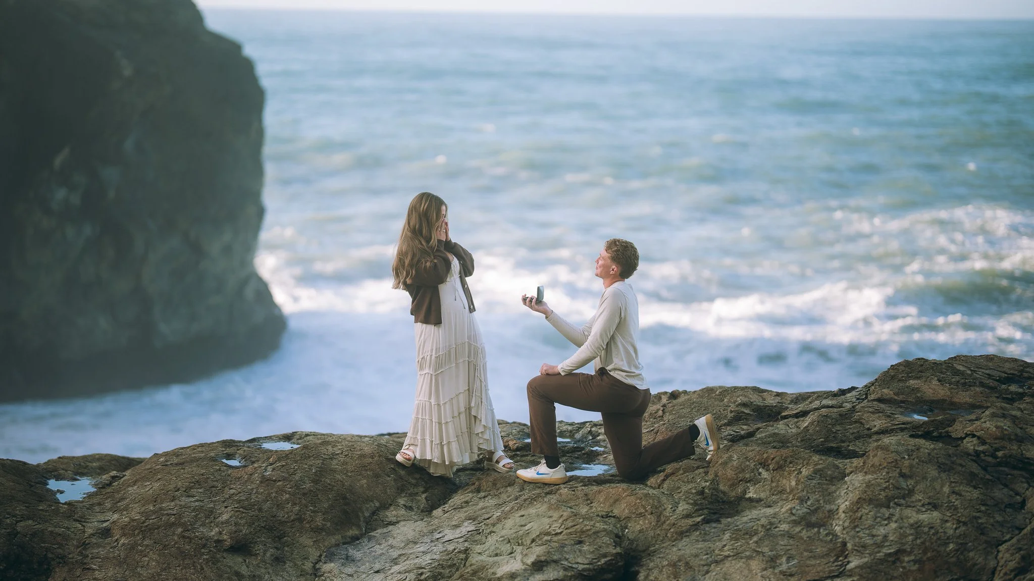Ocean front surprise proposal by photographer and videographer Tex Kelly in Humboldt County, California