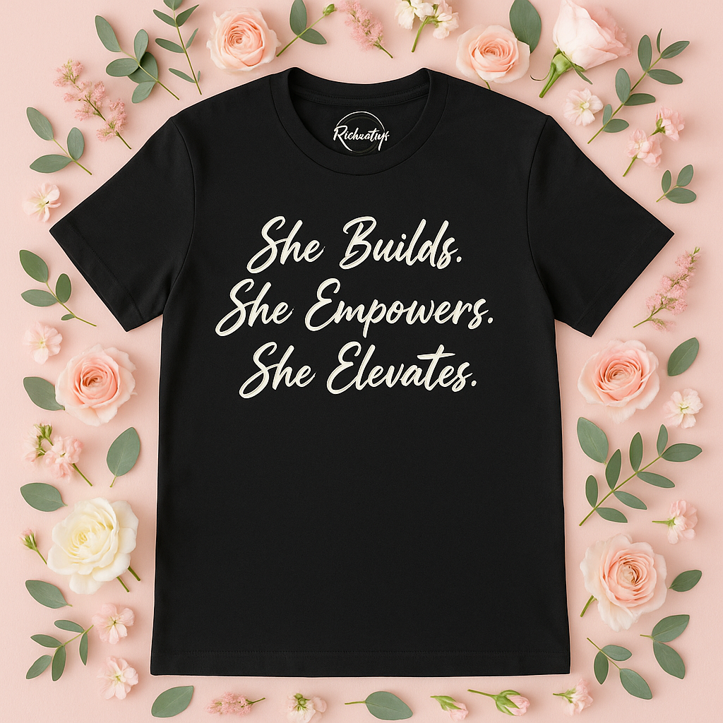 She Builds. She Empowers. She Elevates. Tee.png