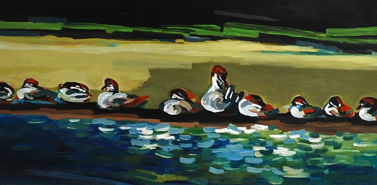 Merganzers on Crean Lake, 12"x24"/SOLD