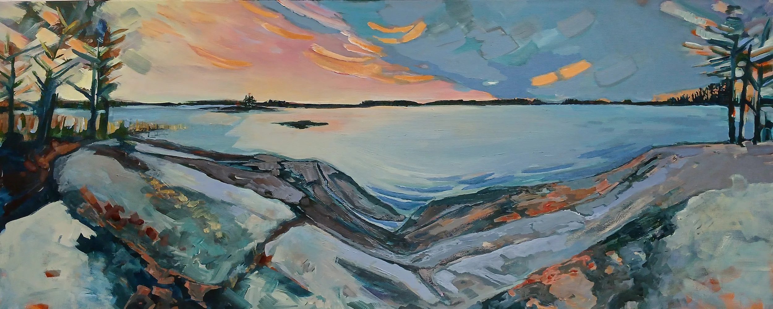 Sun on the Granite, Lake George, 16"x40"/SOLD