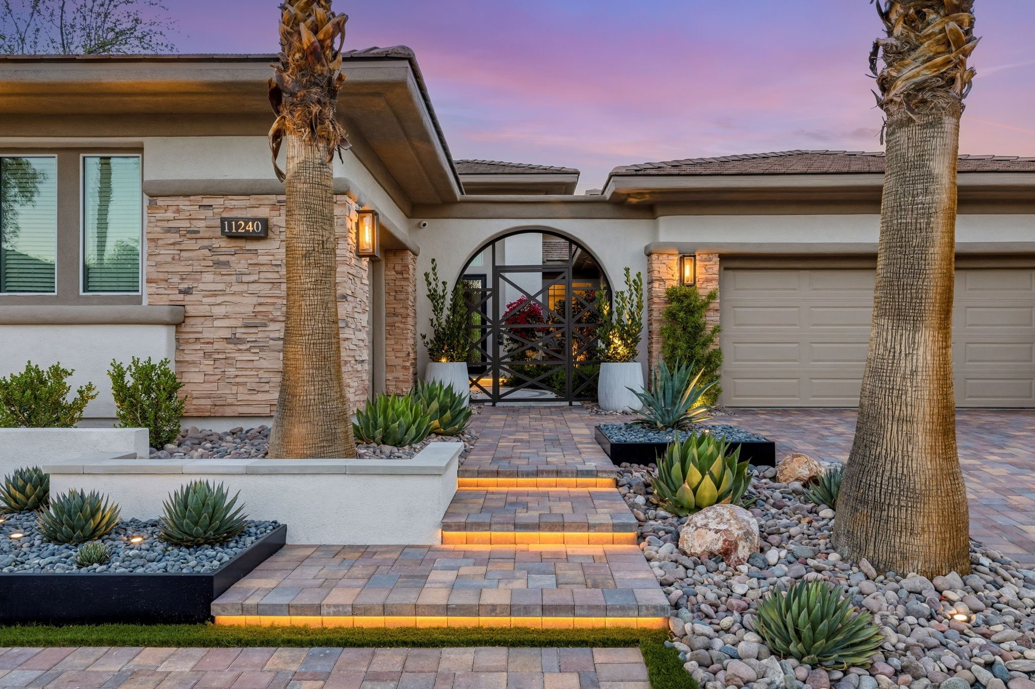 Lighting Under steps, front yard landscape design installations, paving, brick, stone work