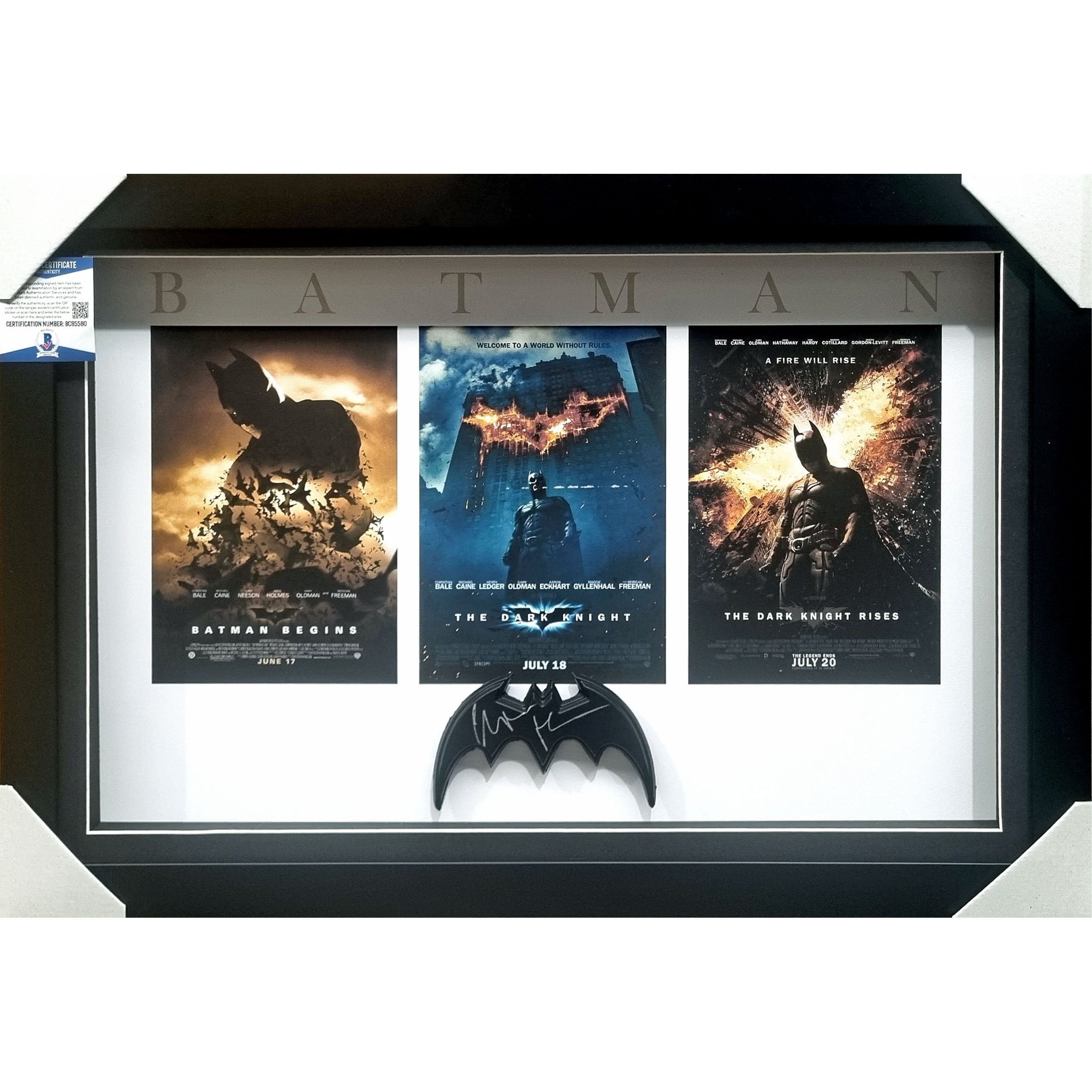 Batman 'The Dark Knight Trilogy' Signed & Framed Batarang (Beckett)
