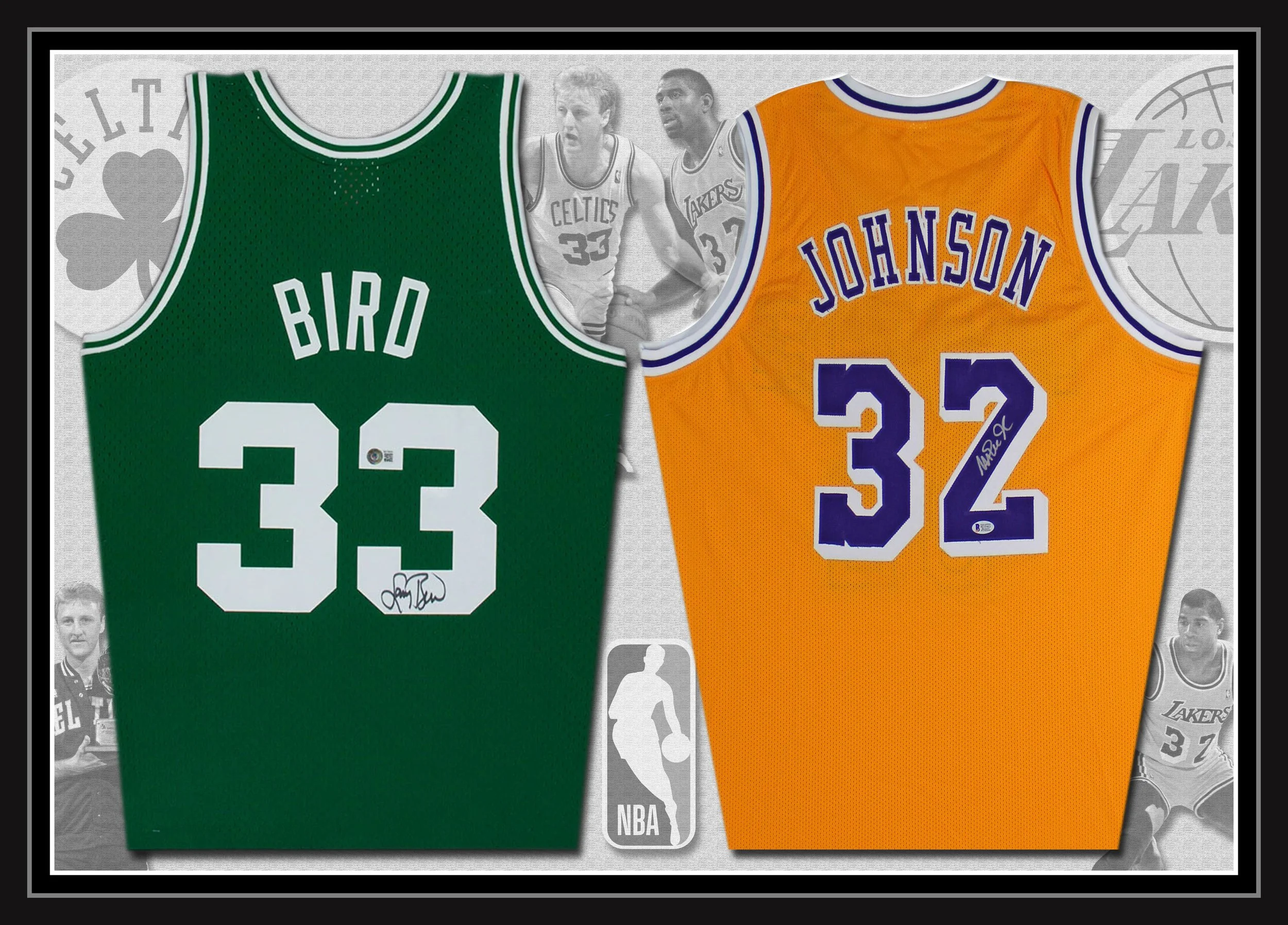 Bird Johnson Double Jersey Framed_sports memorabilia​