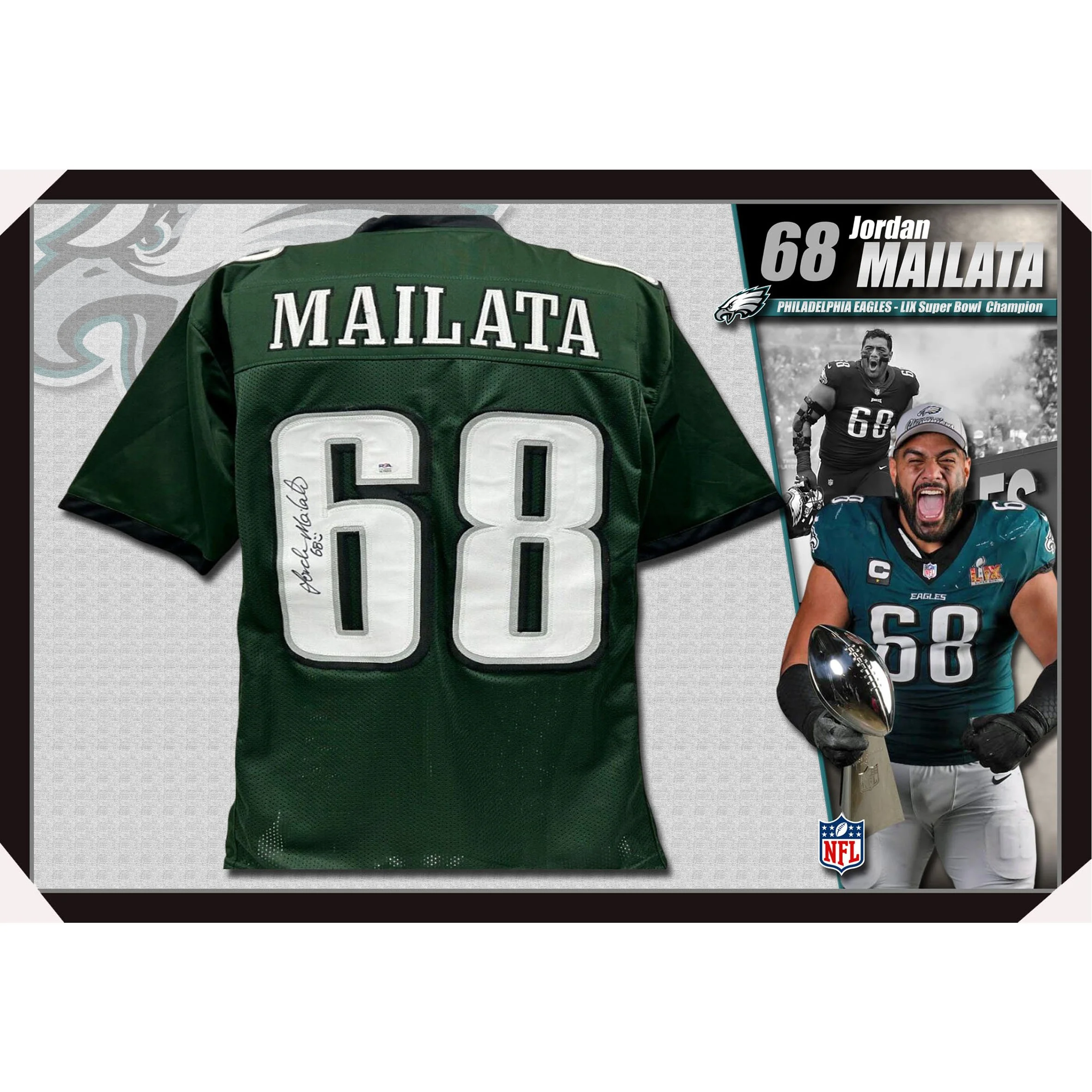 Jordan Mailata Signed & Framed Philadelphia Eagles Jersey (Beckett) Super Bowl LIX Champ