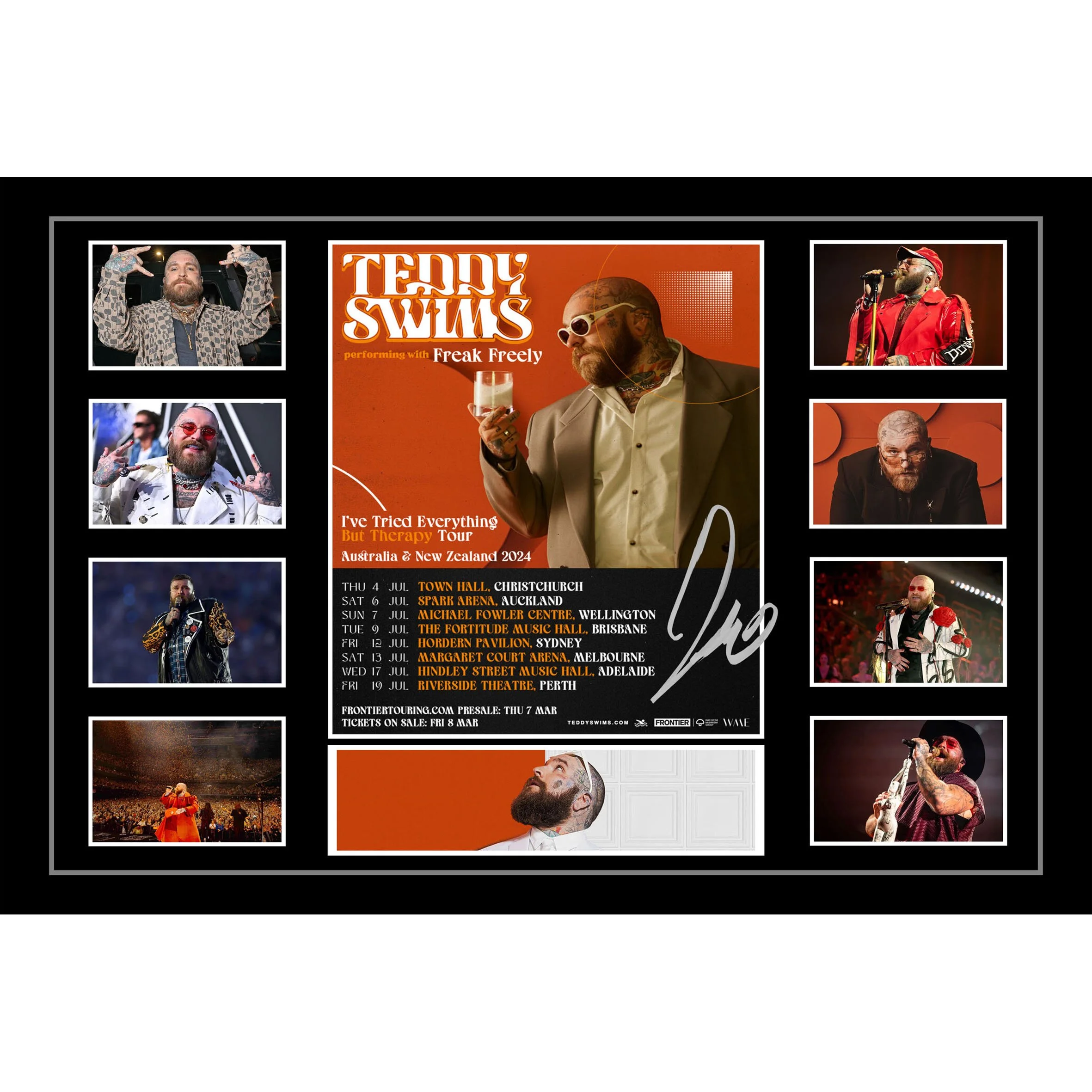 Teddy Swims "I've tried everything but therapy' Australian Tour Signed Framed Memorabilia