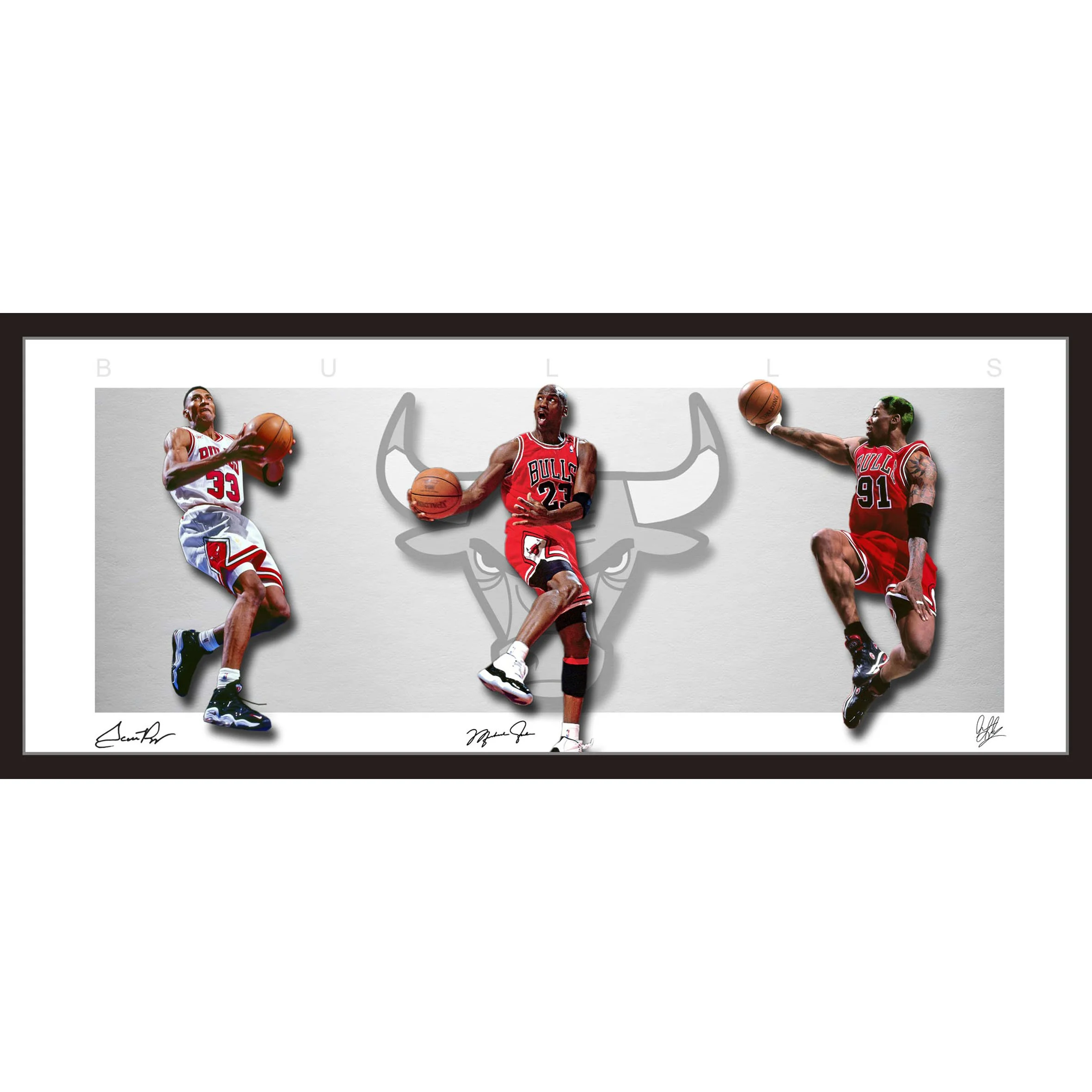 Chicago Bulls Jordan Pippen Rodman Framed Lithograph Memorabilia