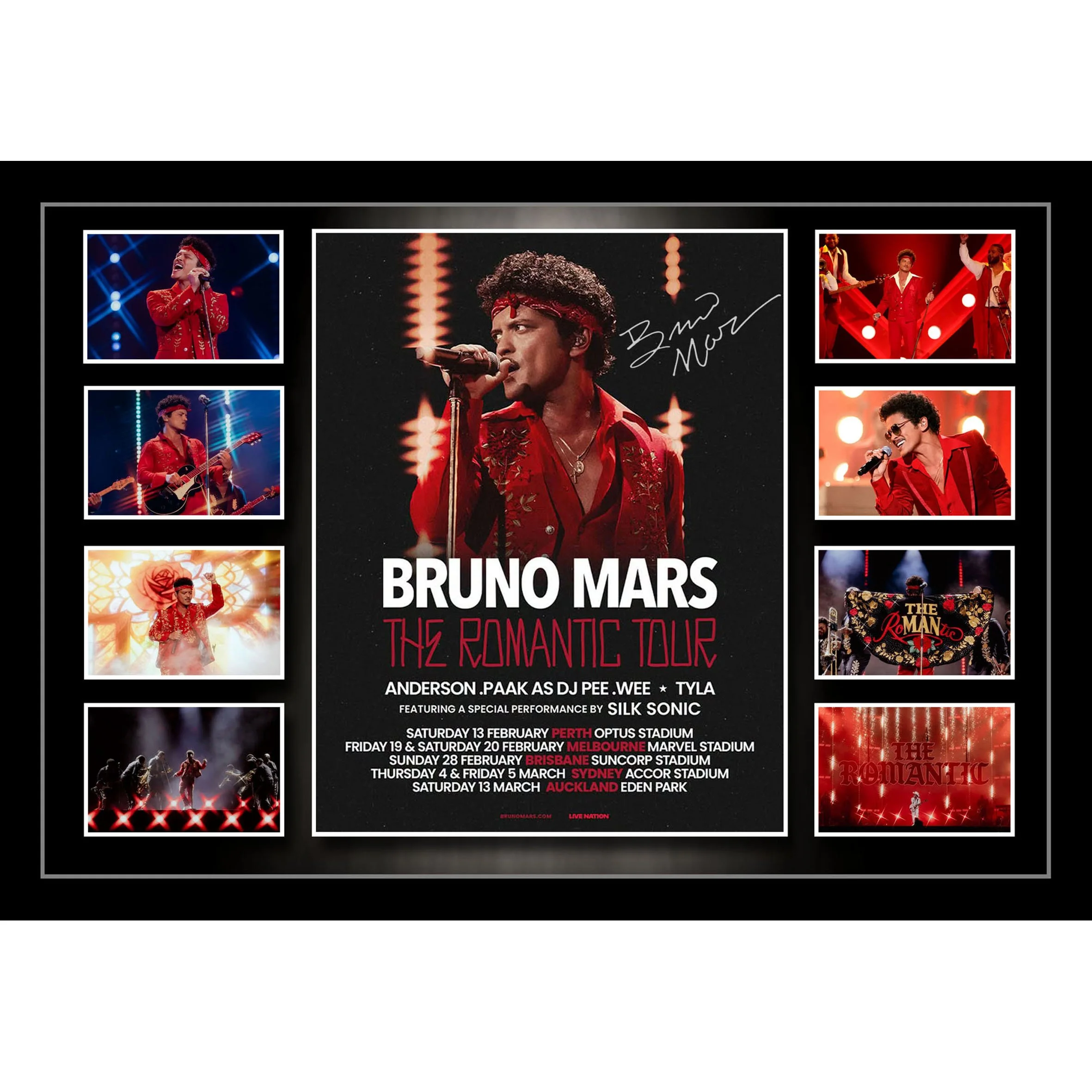 Bruno Mars 2027 'The Romantic Tour' Australian Tour Signed & Framed Memorabilia
