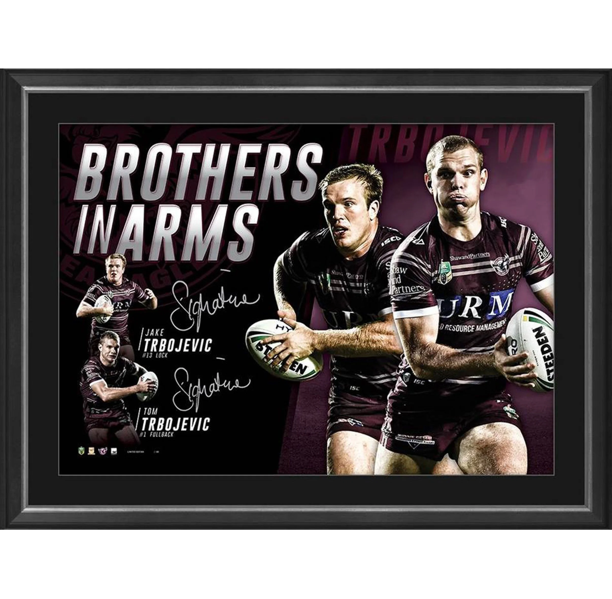 Tom & Jake Trbojevic Manly Sea Eagles NRL Signed ‘Brothers in Arms' Framed L/E