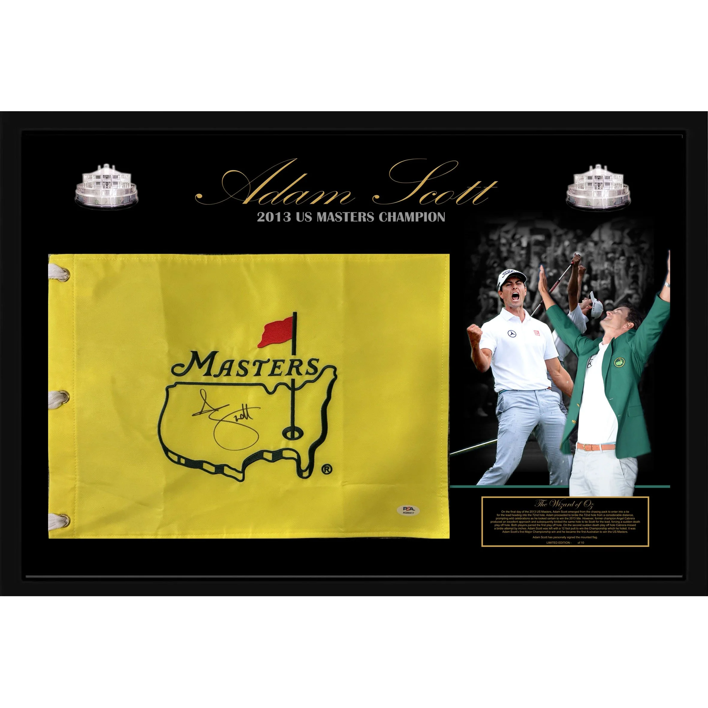 Adam Scott 2013 Masters Pin Flag Signed & Framed (PSA DNA)