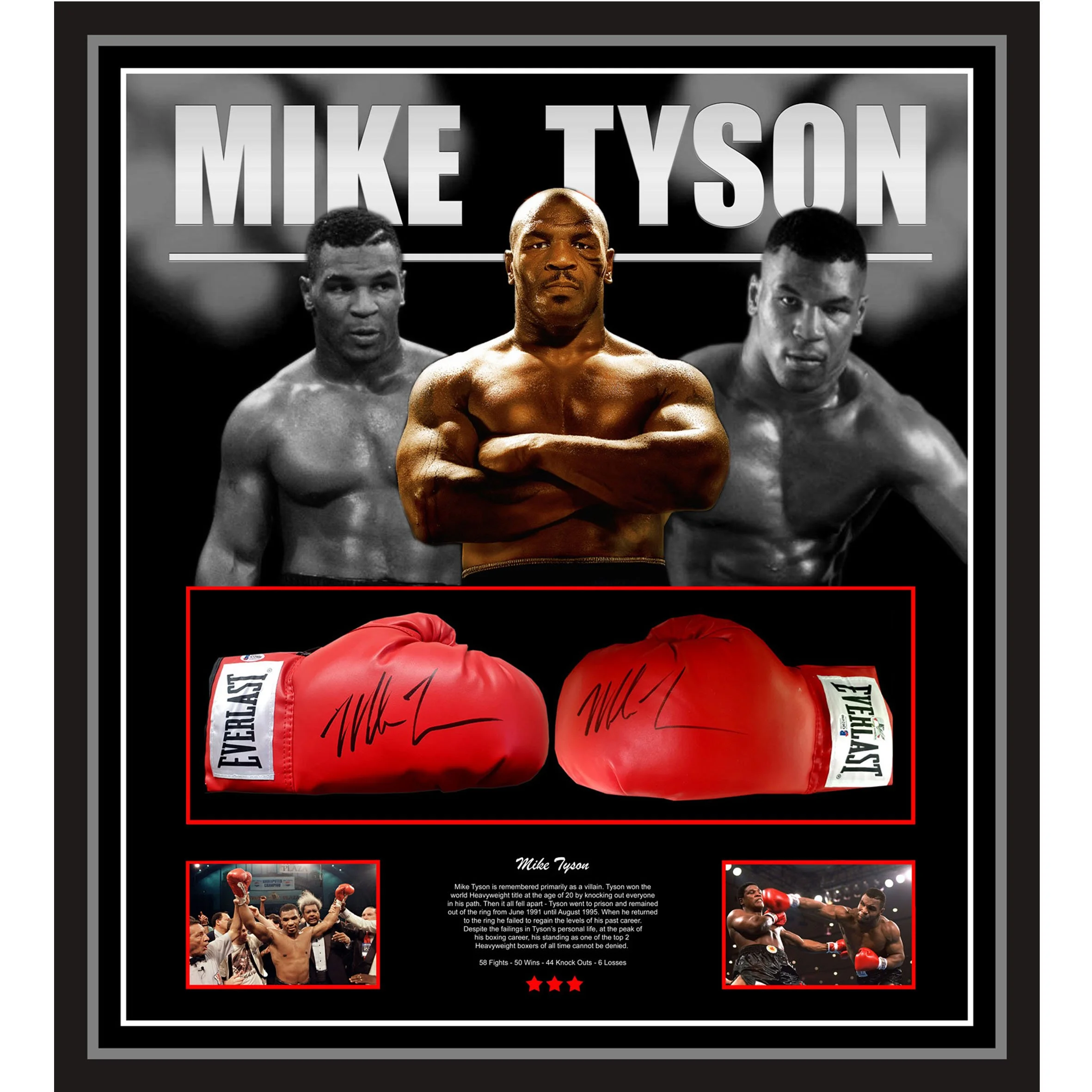 Mike Tyson Dual Signed & Framed Everlast Gloves (James Spence)