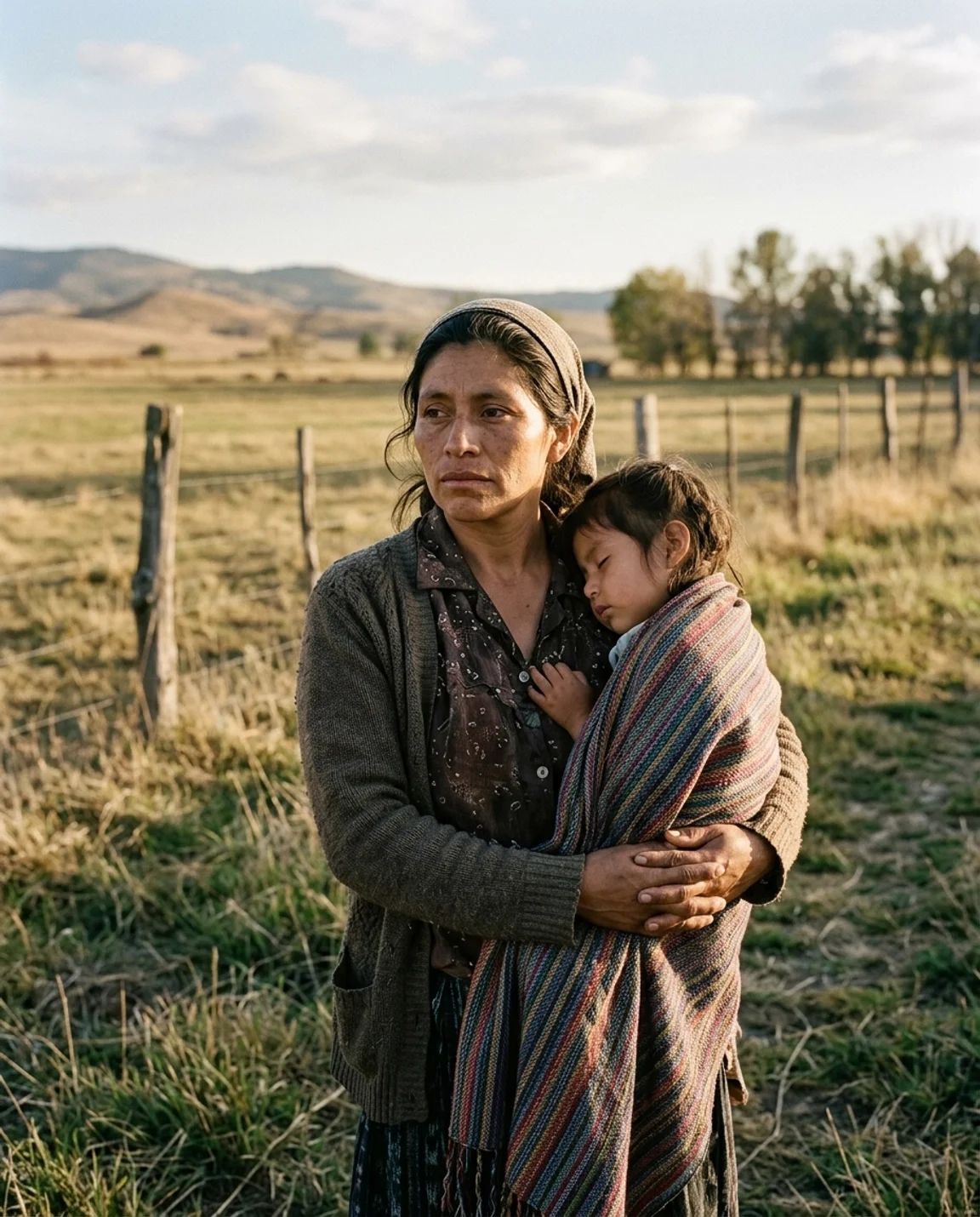 This image of a stressed immigrant mother with her child speaks to the Christian view of Jesus’ teachings on the vulnerable.