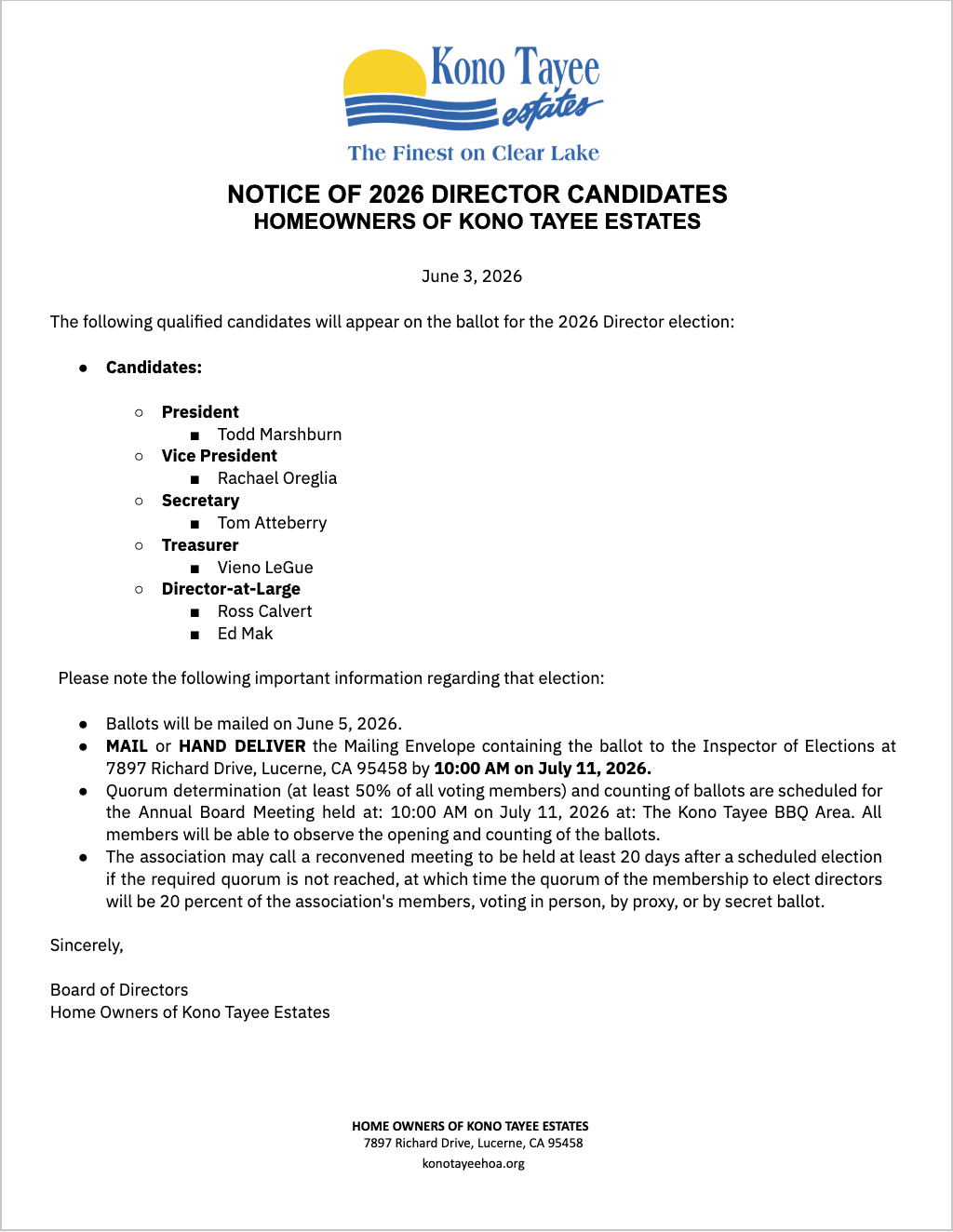 Notice of Candidates on the Ballot