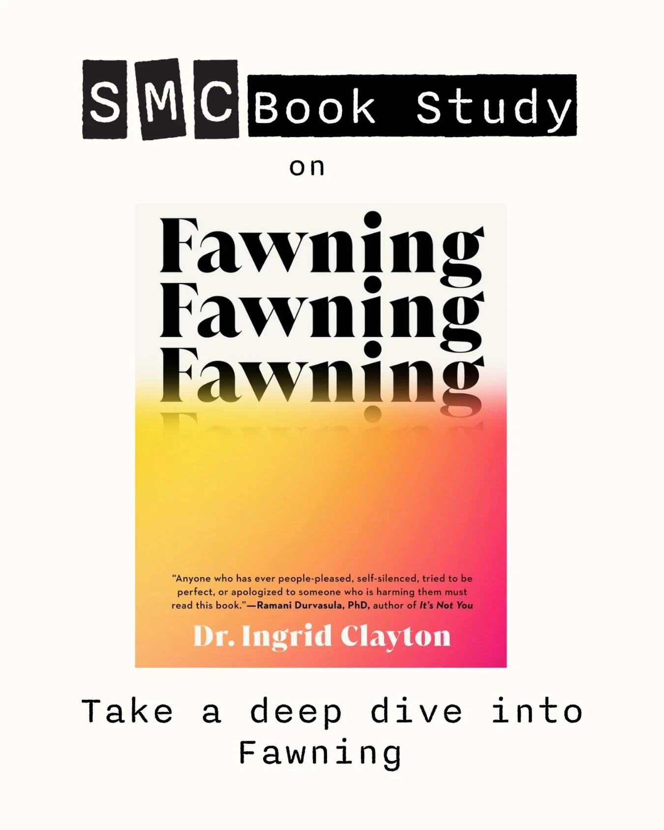 Join us for a new book study group and take a deep dive into Fawning by Dr. Ingrid Clayton @ingridclaytonphd! Open to all who identify as women and non binary, meet up and discuss chapter by chapter. Head to link in bio to get started!