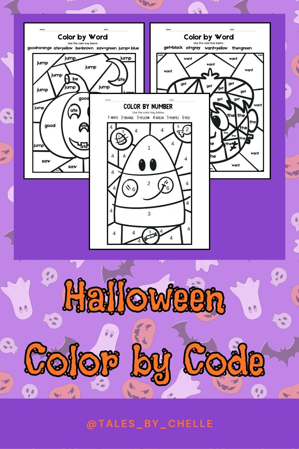 Free Halloween Printable Activities- Color by Code and Word Search