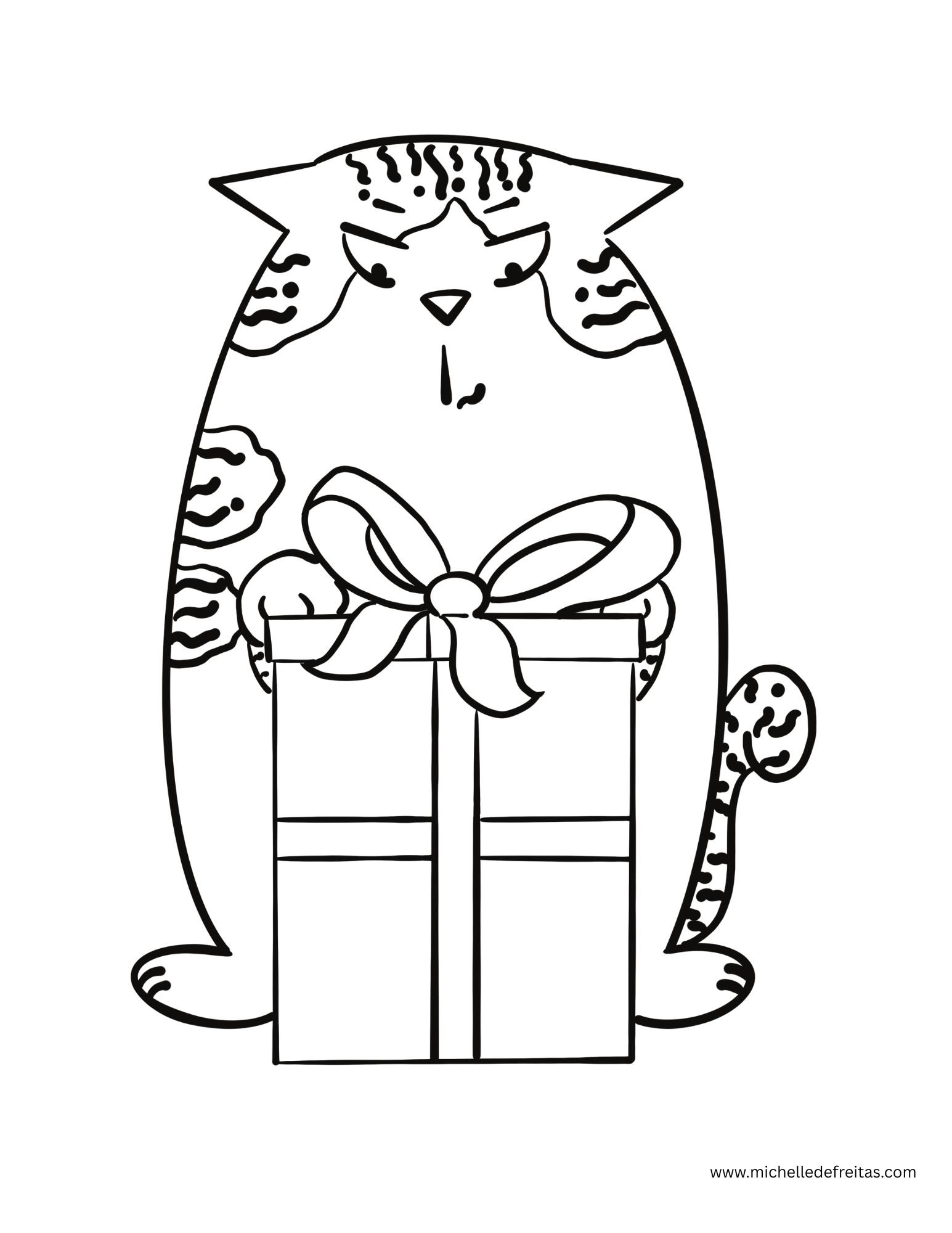Black and white tabby cat opening a gift box