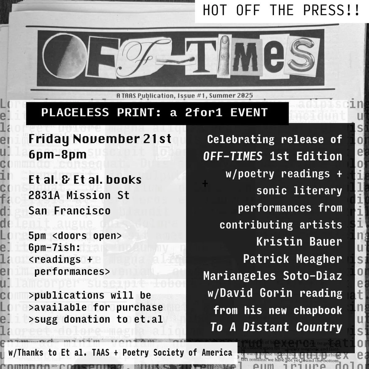 Placeless Print - A 2for1 Event @ Et al.