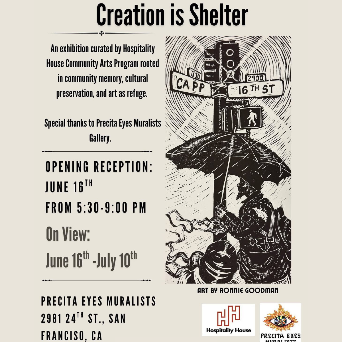 Creation is Shelter — Curated by Hospitality House @ Precita Eyes Muralists